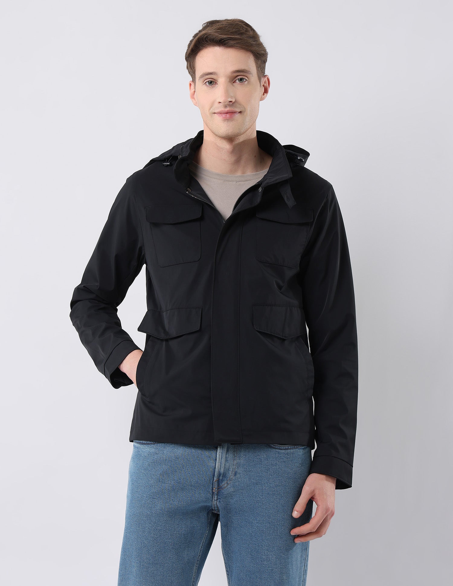 Solid Regular Fit Detachable Hood Jacket Navy - U.S. Polo Assn. India | Large