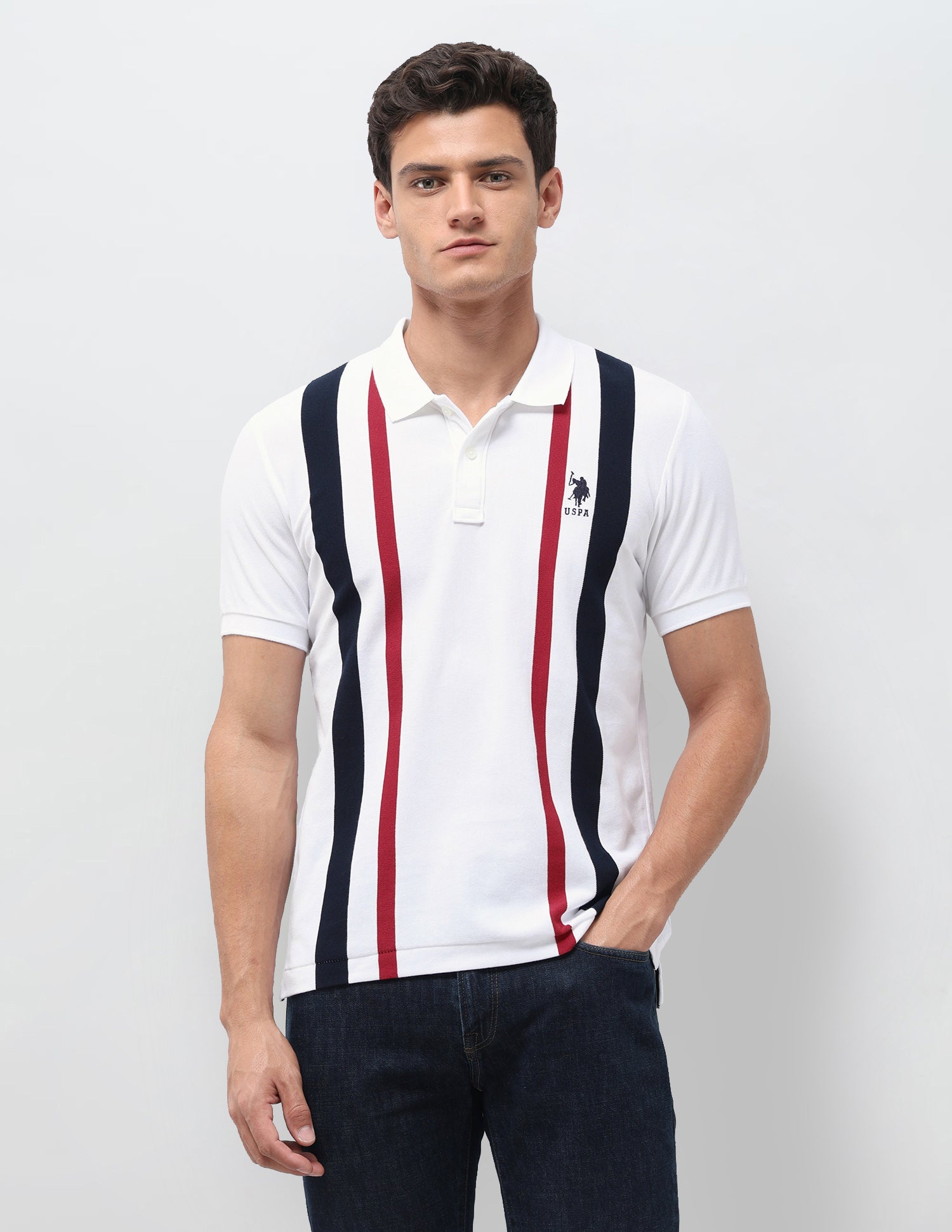 Vertical Striped Slim Fit Polo Shirt White - U.S. Polo Assn. India | Large