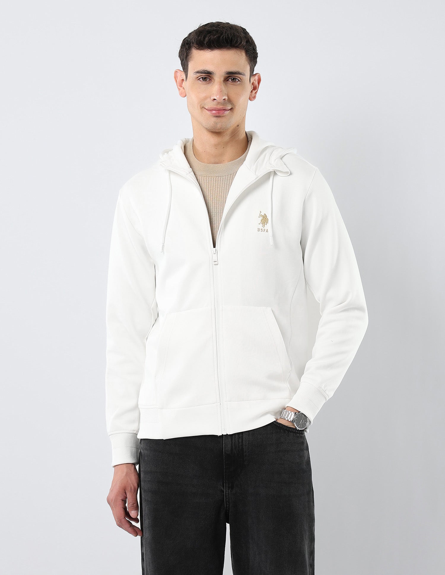 Solid Regular Fit Sweatshirt Off White - U.S. POLO ASSN. | Large