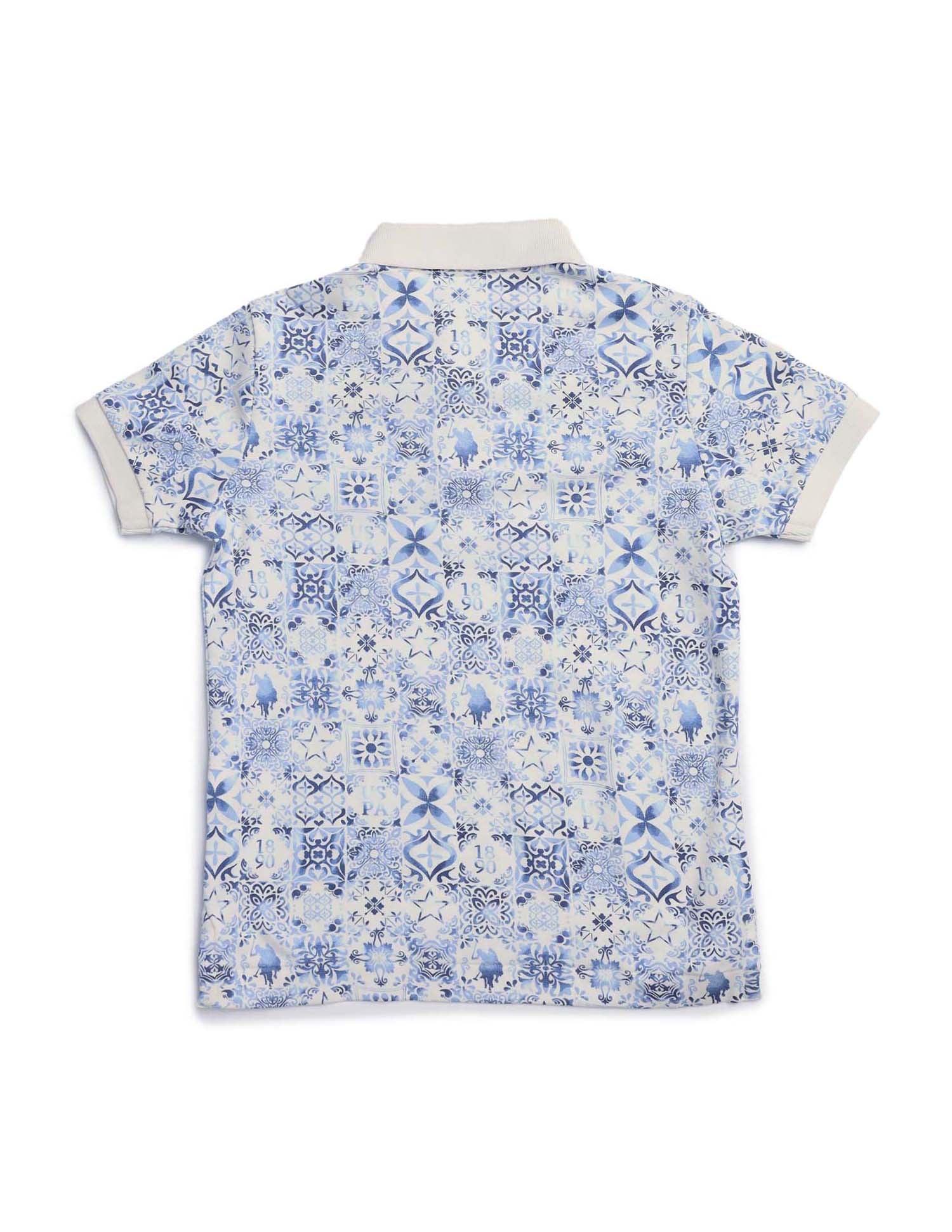 Boys All Over Printed Regular Fit Polo Shirt White - U.S. POLO ASSN. | Large