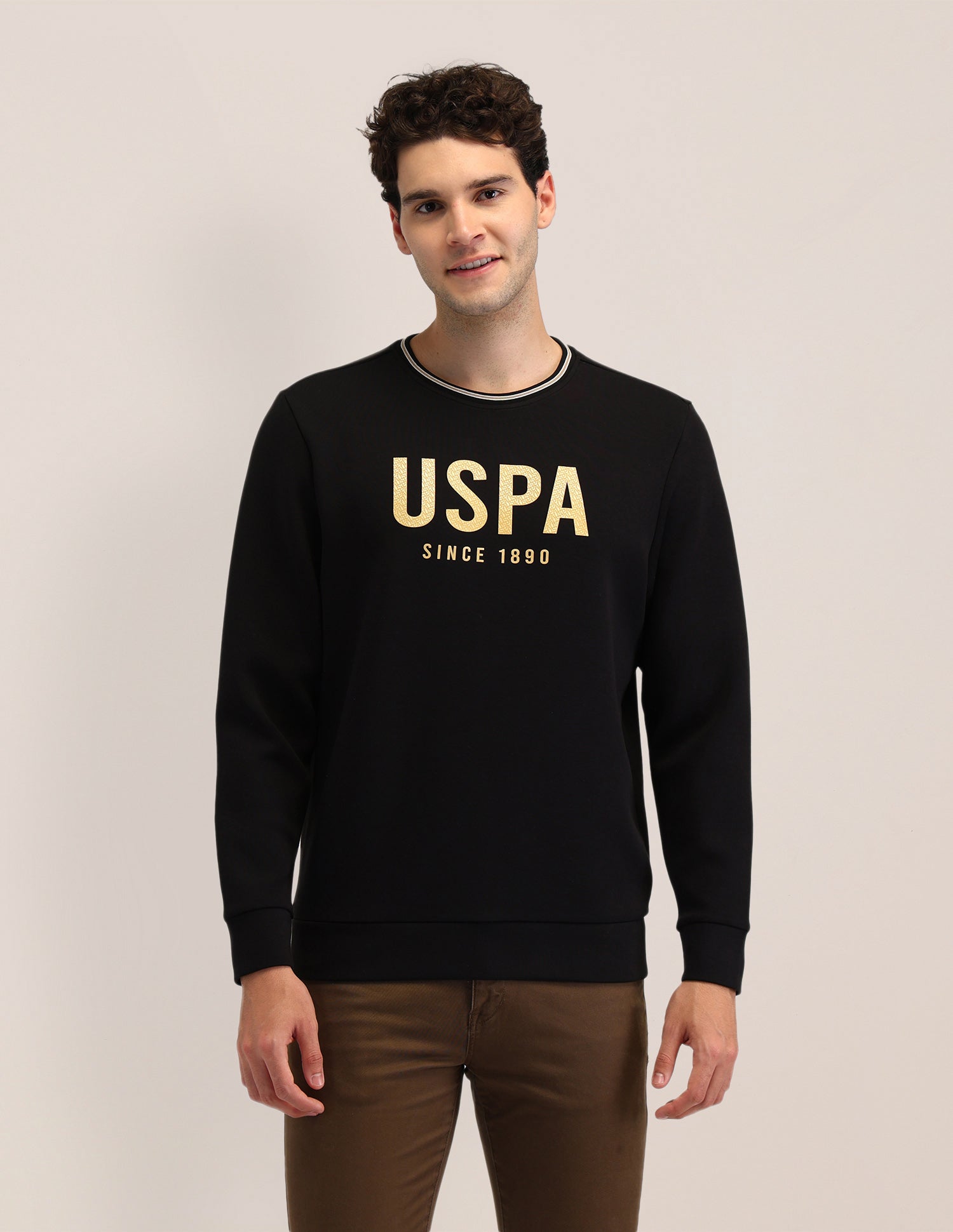 Brand Printed Regular Fit Sweatshirt Black - U.S. Polo Assn. India | Large