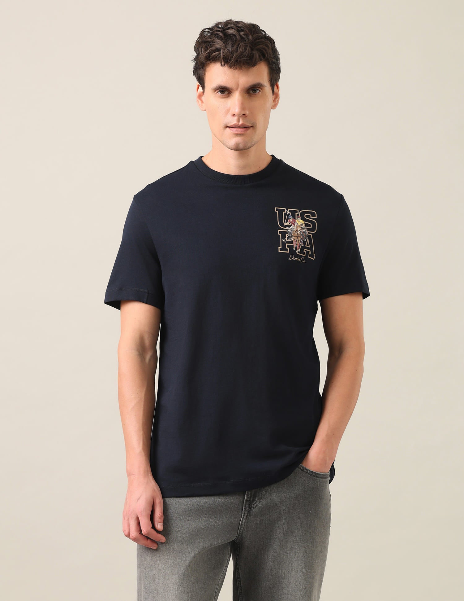 Graphic Printed Slim Fit T-Shirt Navy - U.S. Polo Assn. India | Large