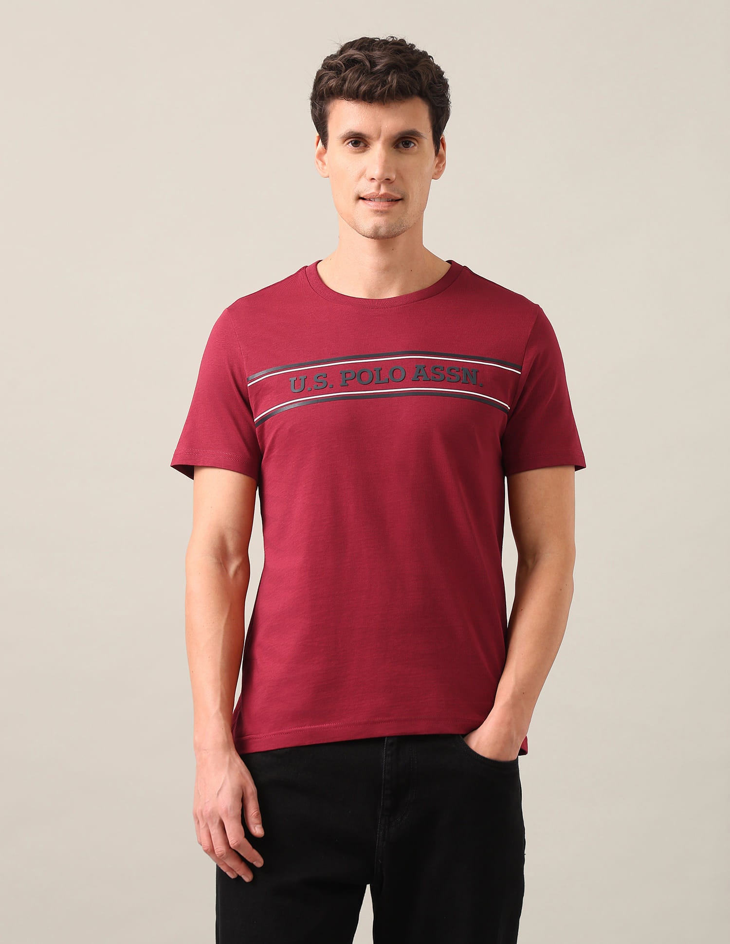 Brand Embossed Regular Fit T-Shirt Red - U.S. Polo Assn. India | Large
