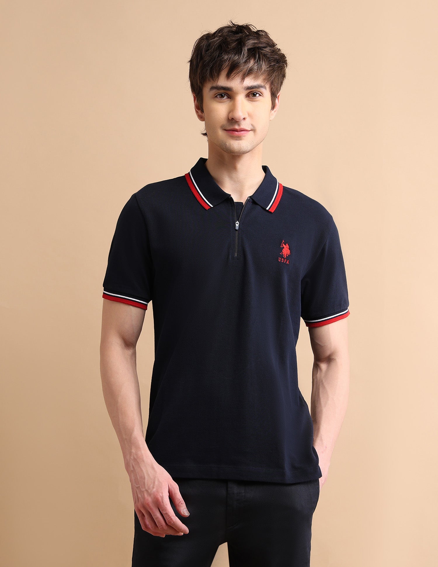 Tipped Zipper Polo Shirt Navy - U.S. POLO ASSN. | Large