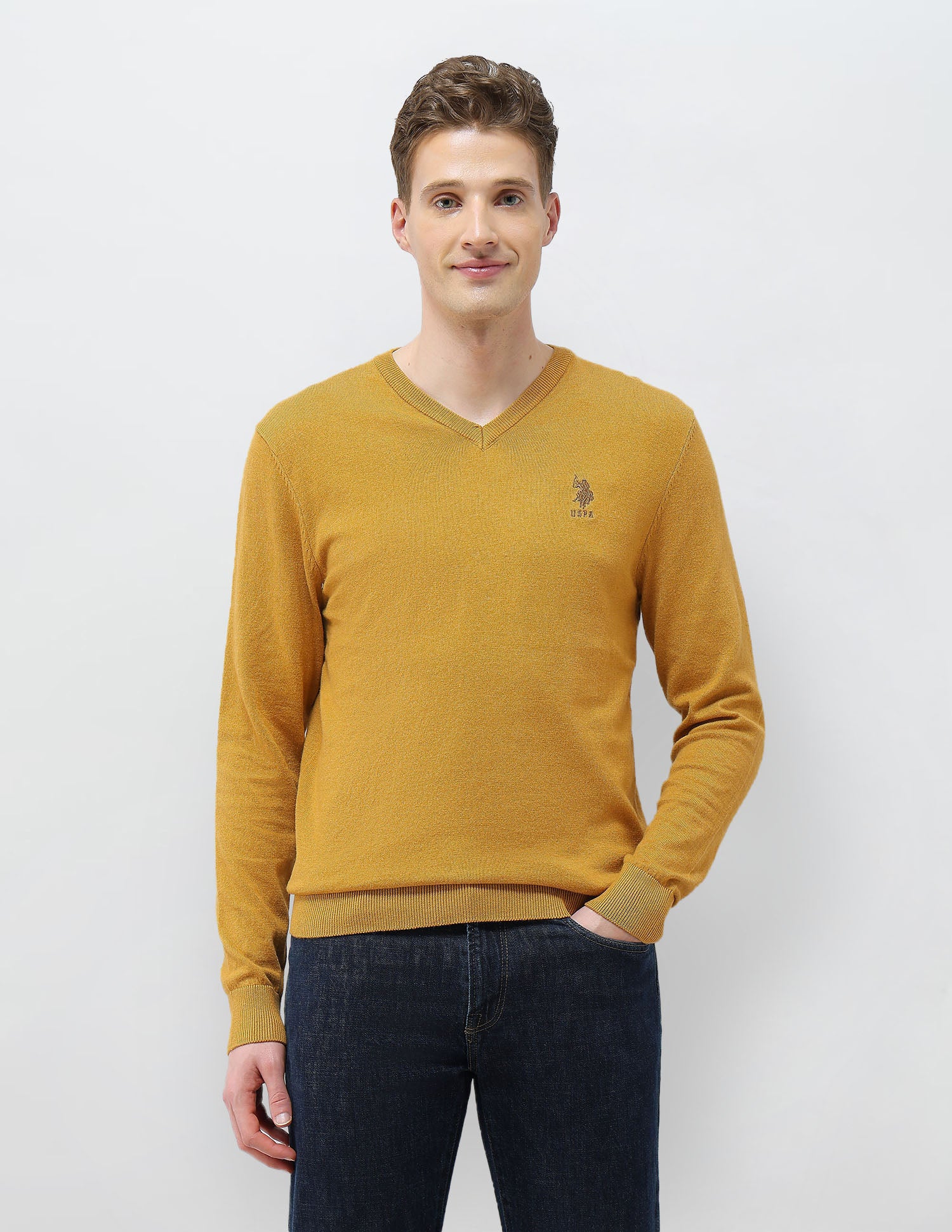 Heathered Regular Fit Sweater Mustard - U.S. POLO ASSN. | Large