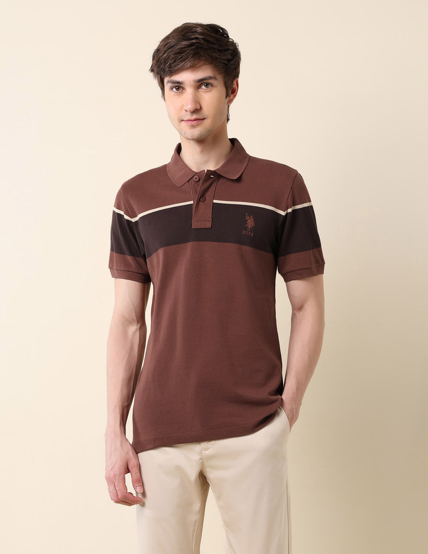 Colourblocked Classic Polo Shirt Light Brown - U.S. Polo Assn. India | Large