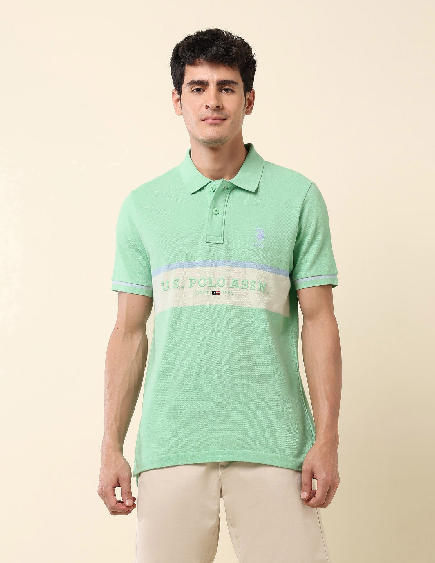 Brand Embroidered Summer Splash Polo Shirt Green - U.S. Polo Assn. India | Large