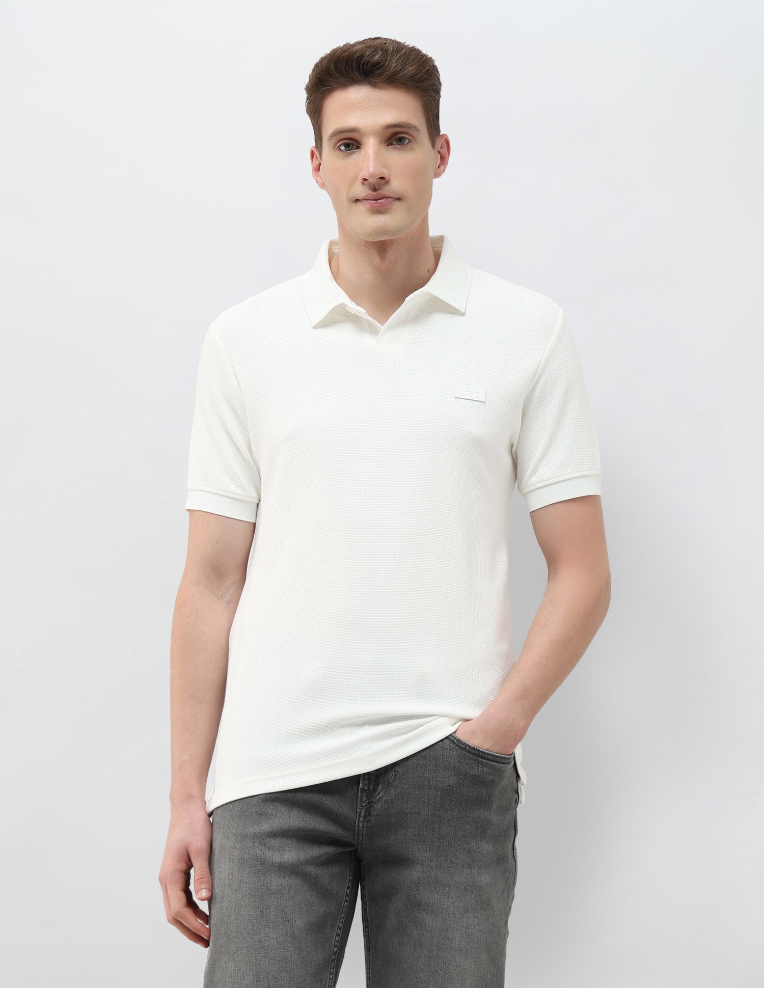 Textured Black & Gold Polo Shirt Ivory - U.S. Polo Assn. India | Large