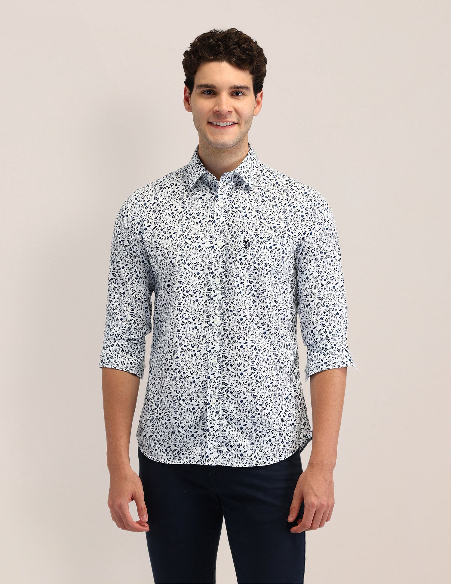 Tailored Fit Poplin Shirt Navy - U.S. Polo Assn. India | Large