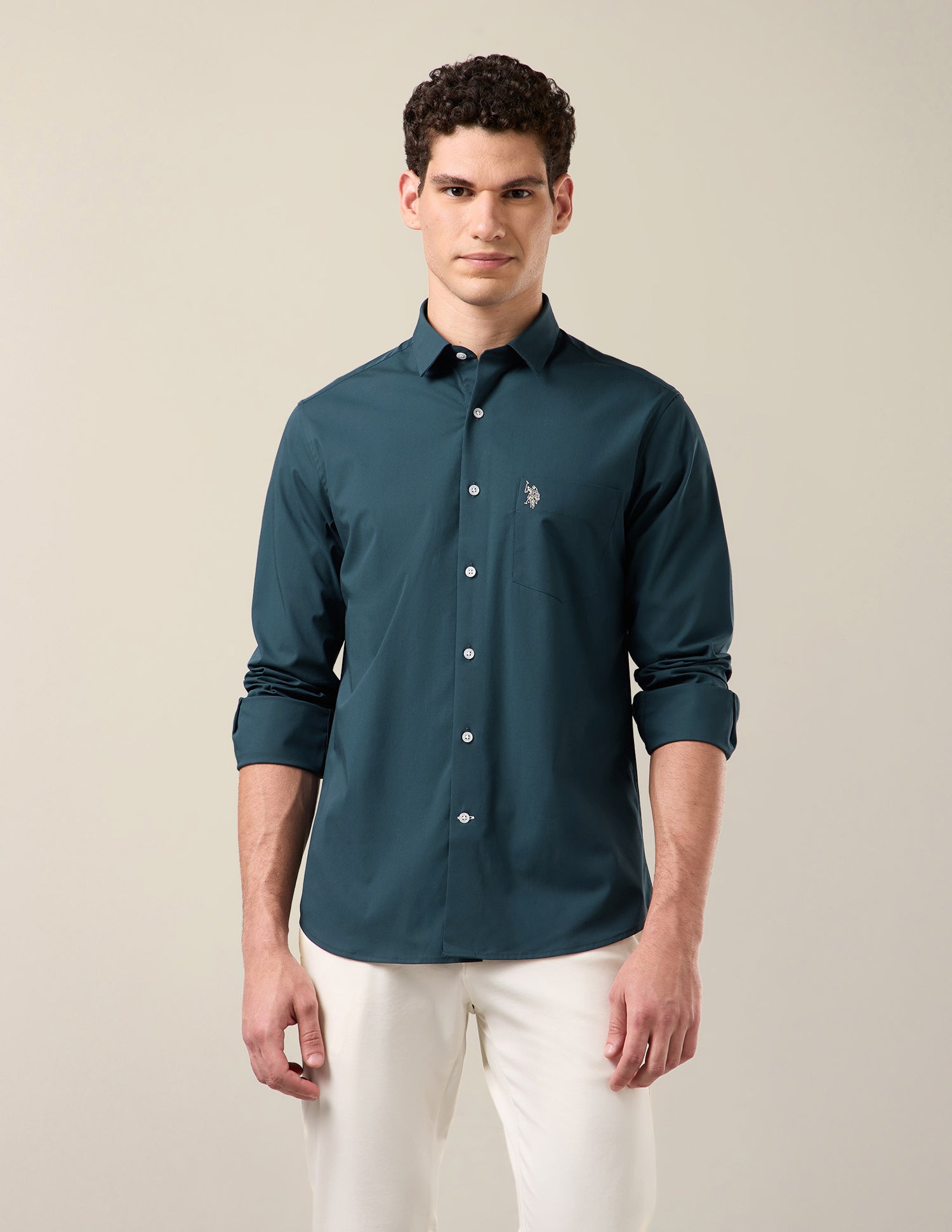Solid Tailored Fit Shirt Teal - U.S. Polo Assn. India | Large