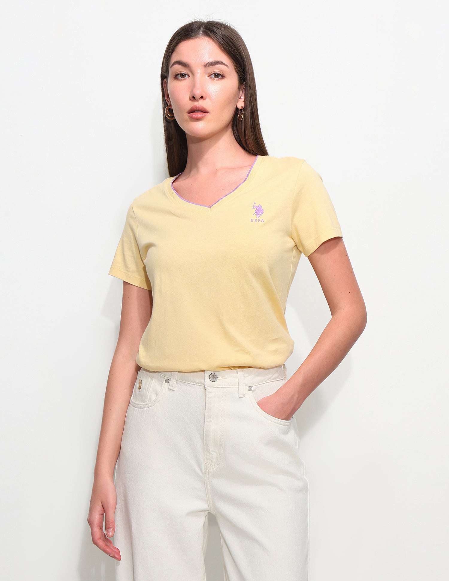 Regular Fit Solid T-Shirt Light Yellow - U.S. Polo Assn. India | Large