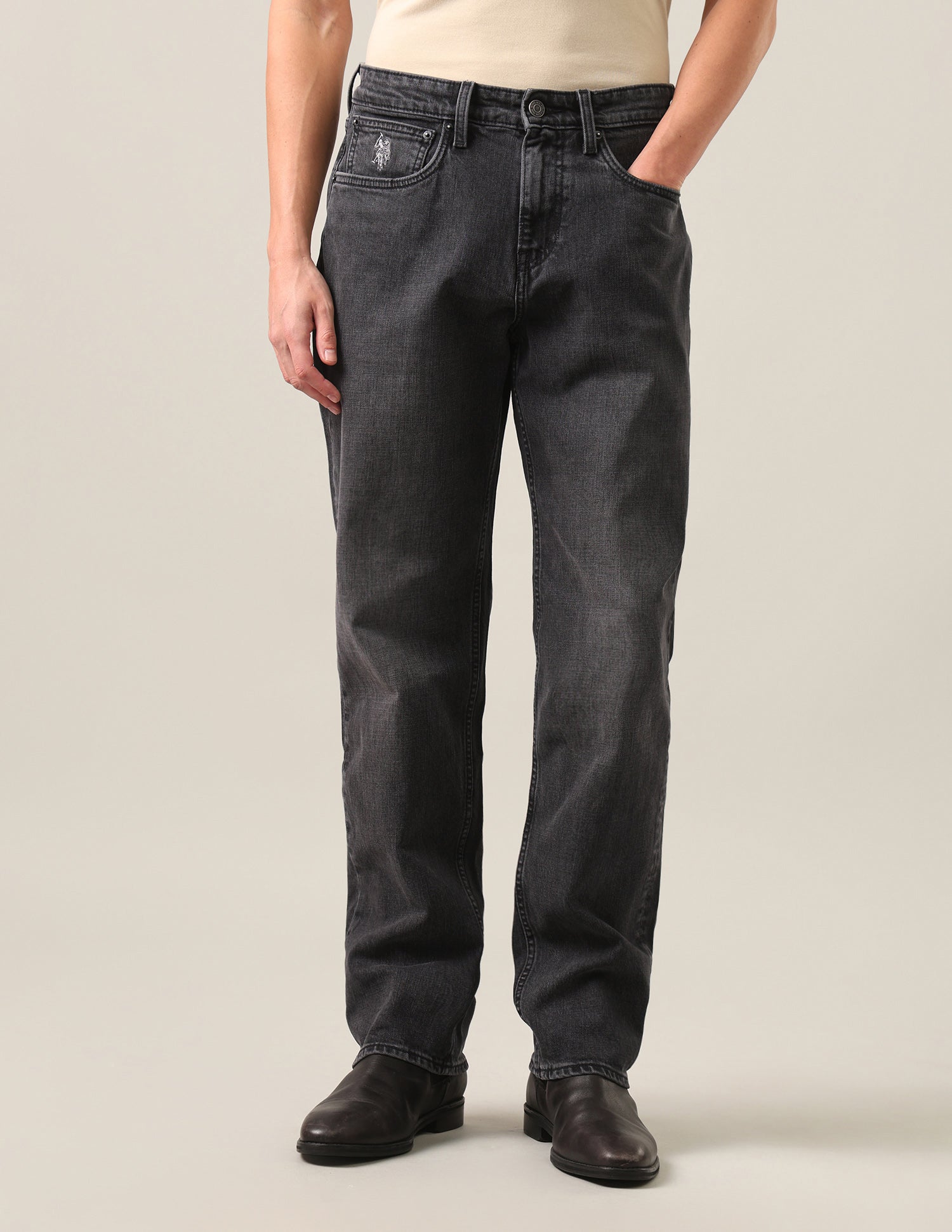 Shawn Relaxed Fit Black Jeans Washed Black - U.S. Polo Assn. India | Large