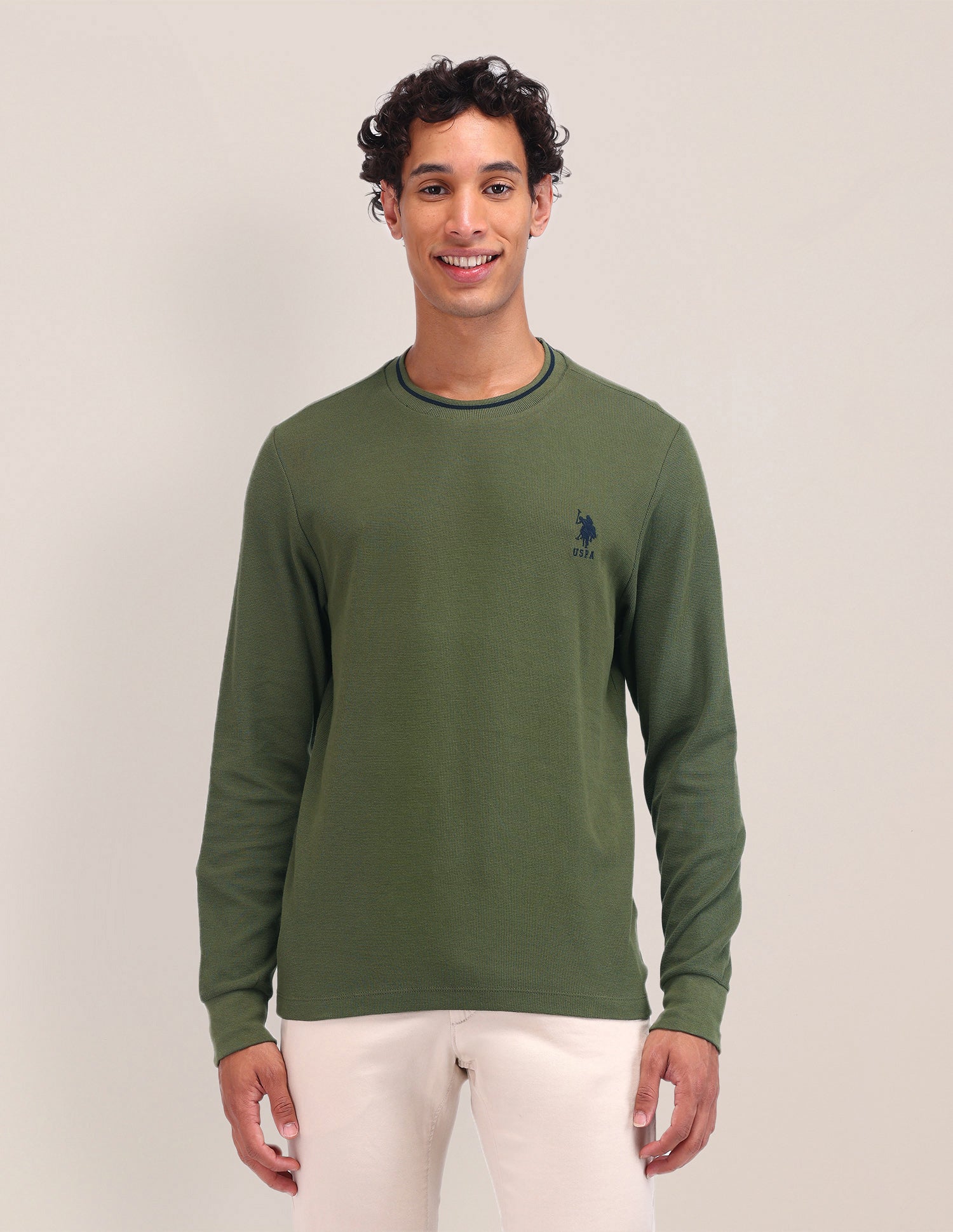 Textured Cotton Polo Shirt Olive - U.S. Polo Assn. India | Large