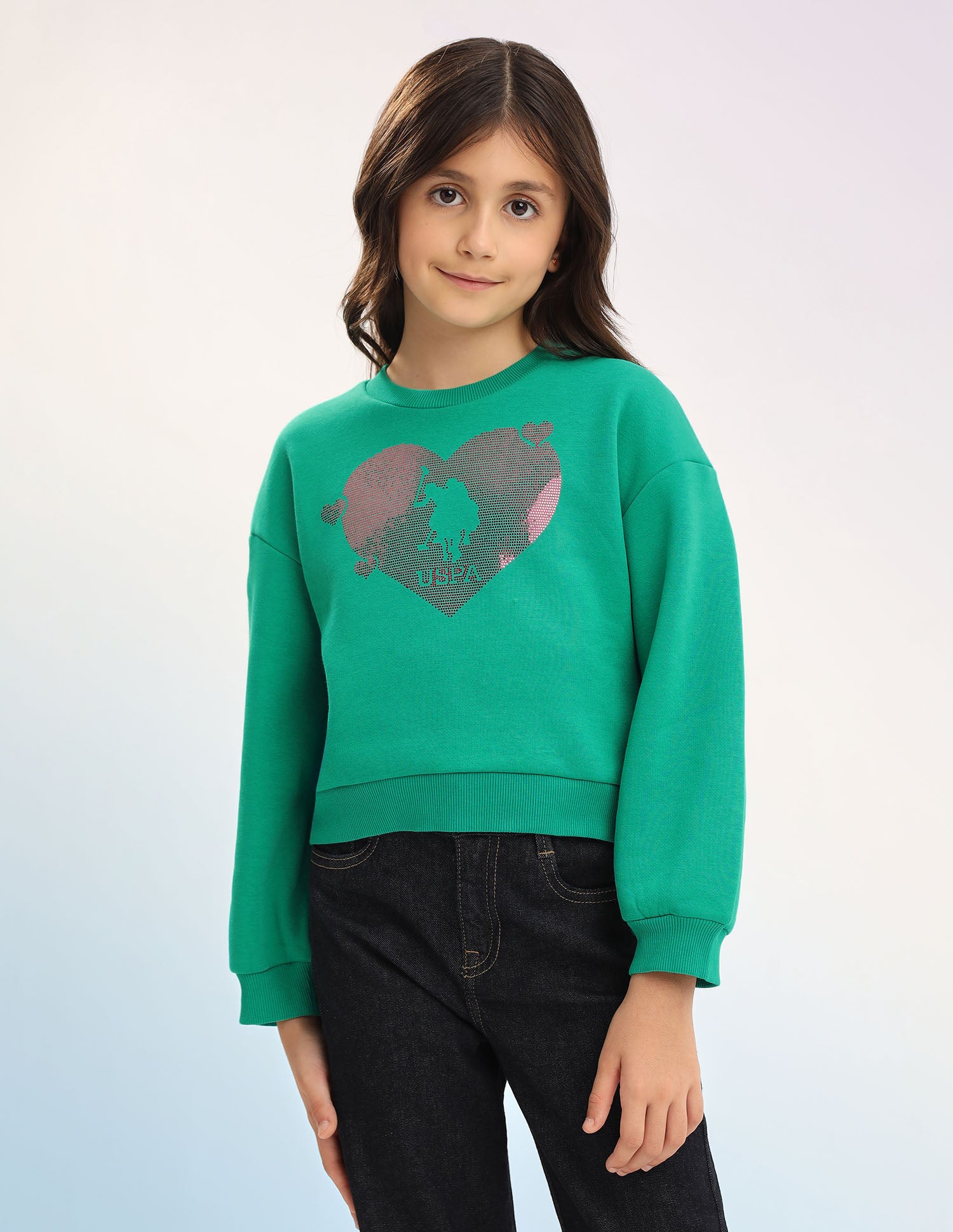 Brand Embellished Regular Fit Sweatshirt Green - U.S. POLO ASSN. | Large