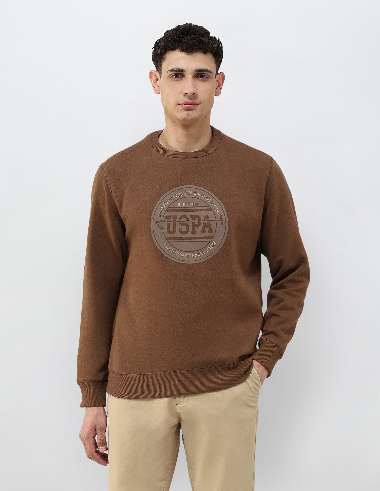 Brand Printed Regular Fit Sweatshirt Dark Brown - U.S. POLO ASSN. | Large