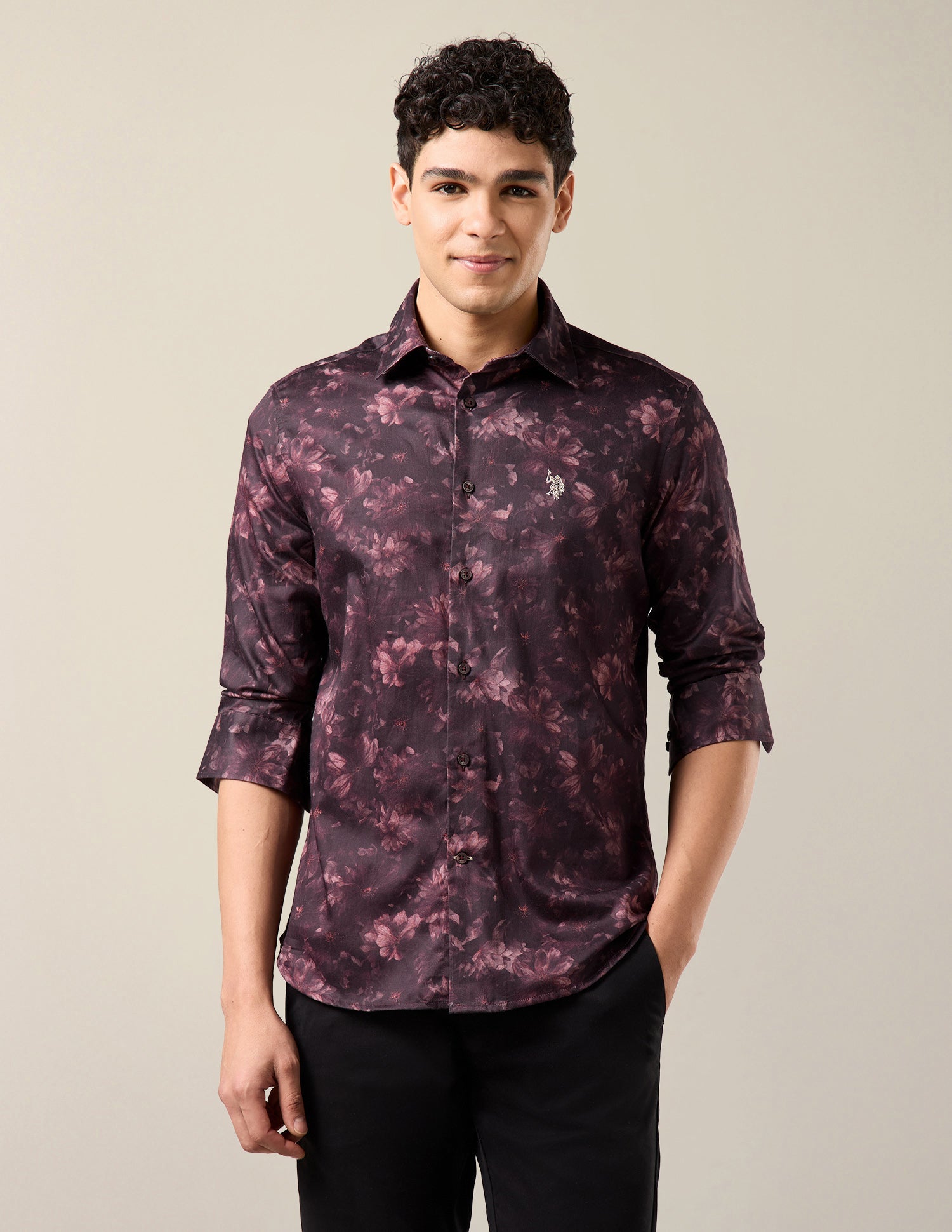 Floral Printed Satin Shirt Brown - U.S. Polo Assn. India | Large