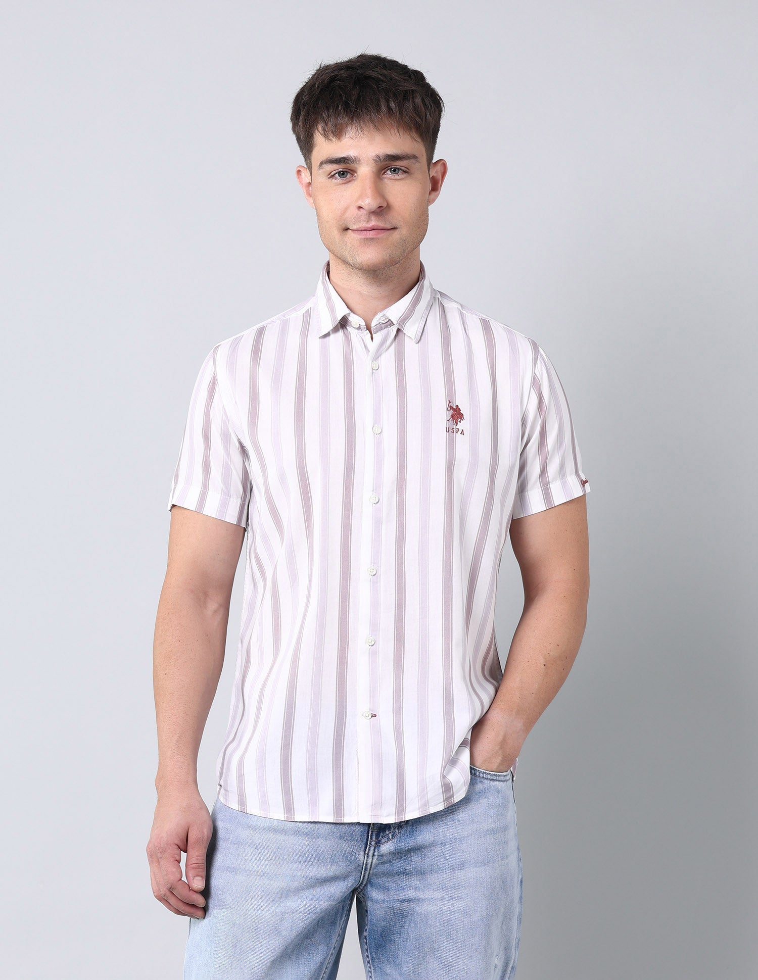 Vertical Striped Regular Fit Shirt Pink - U.S. Polo Assn. India | Large