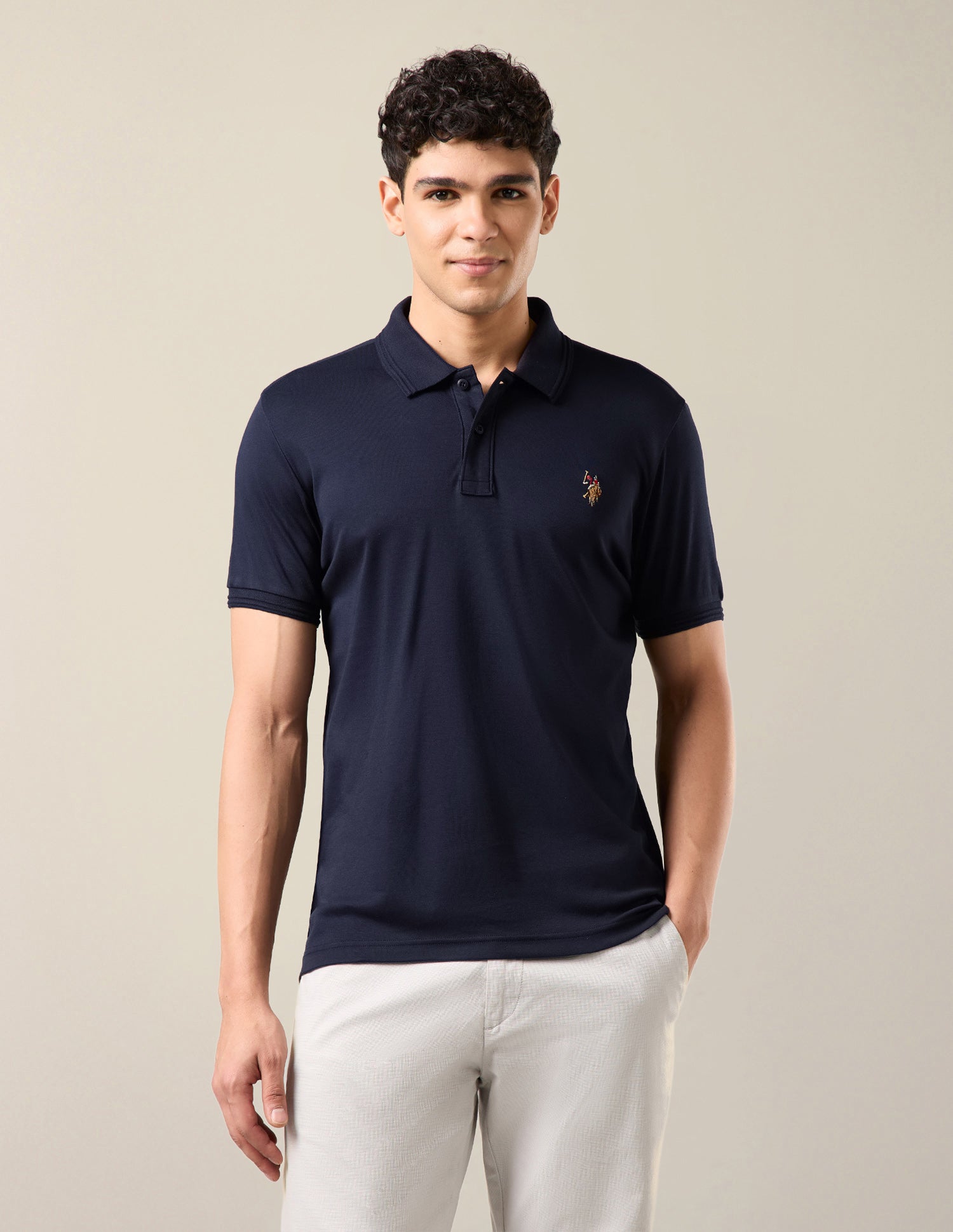 Solid Slim Fit Polo Shirt Dark Blue - U.S. Polo Assn. India | Large