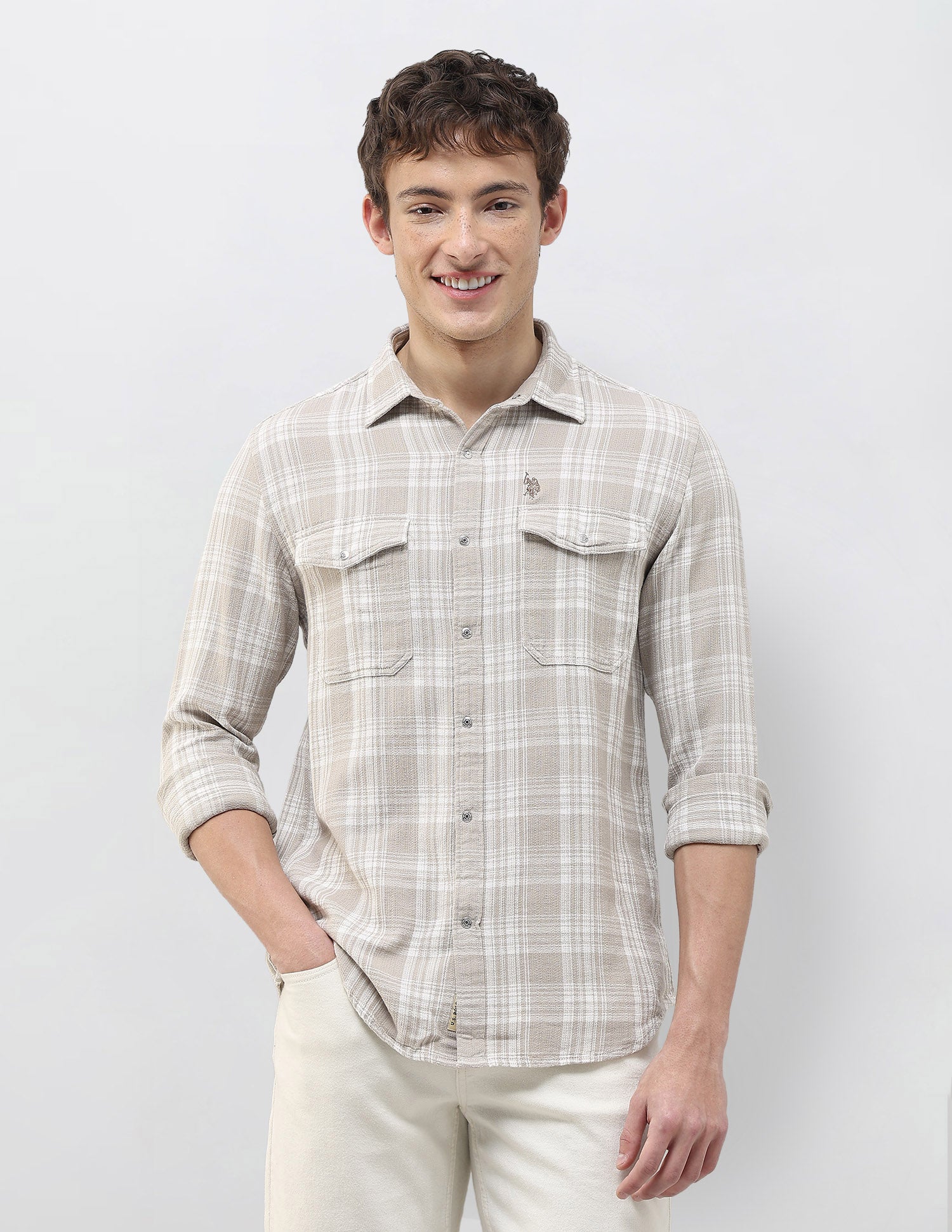 Tartan Checked Dobby Shirt Khaki - U.S. Polo Assn. India | Large