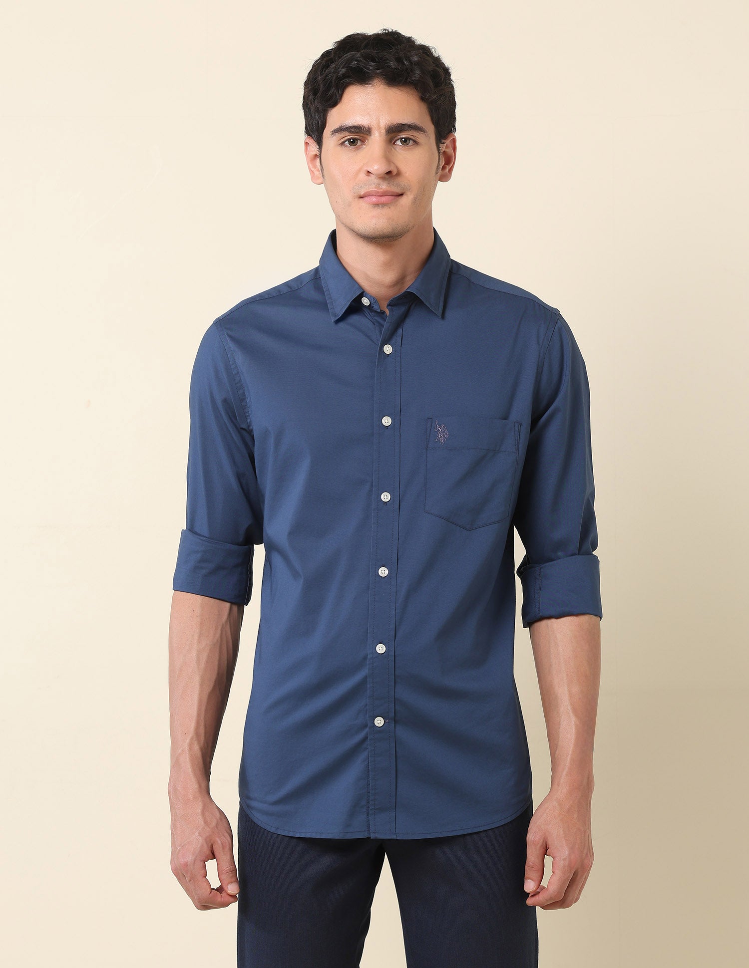 Tailored Fit Solid Shirt Blue - U.S. Polo Assn. India | Large