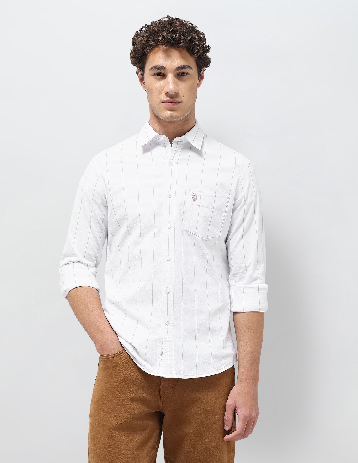 Vertical Striped Oxford Shirt Beige - U.S. Polo Assn. India | Large