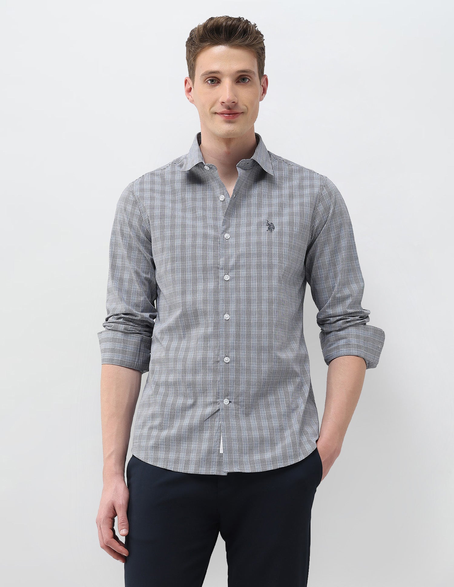 Glen Checked Tailored Fit Shirt Navy - U.S. Polo Assn. India | Large