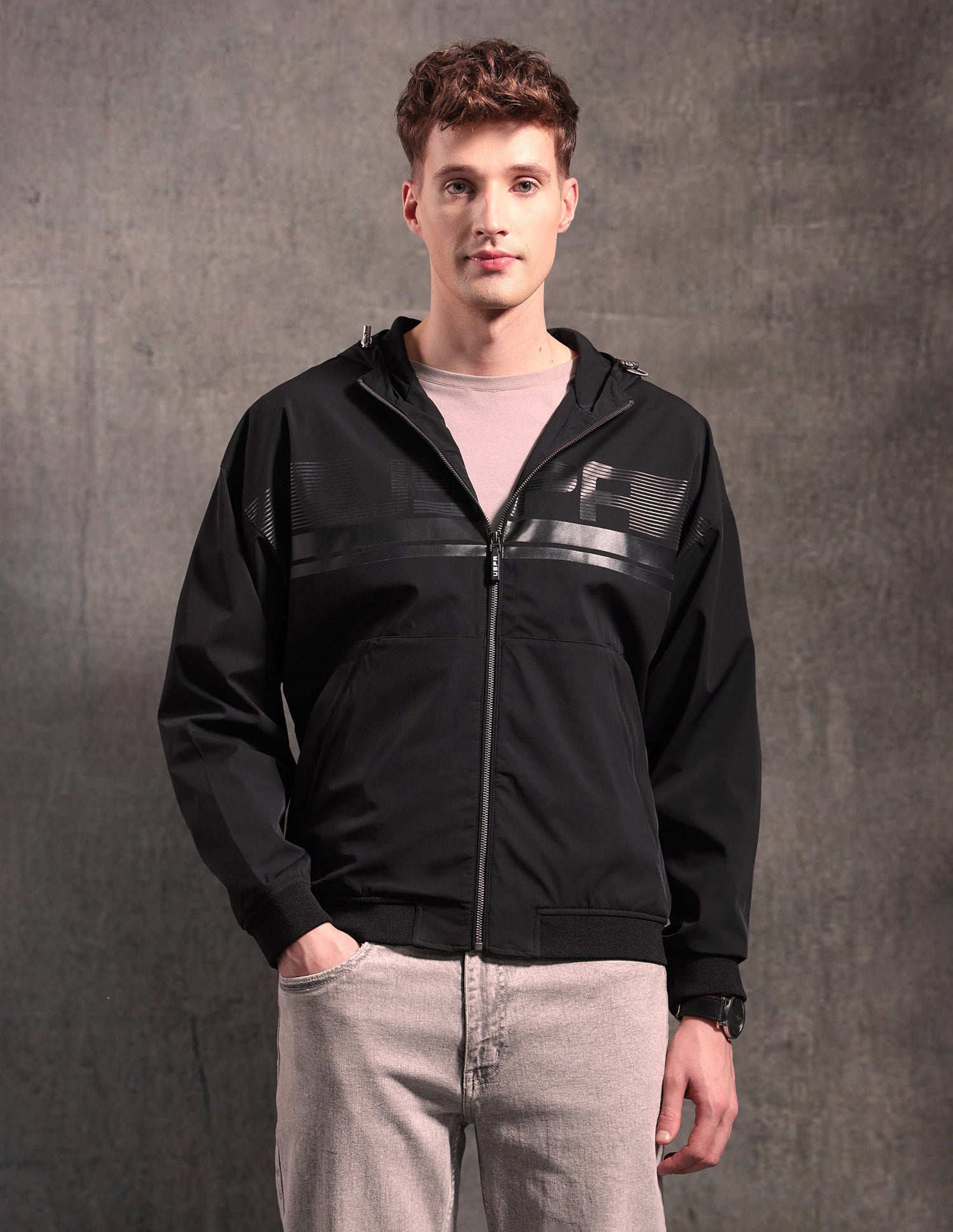 Brand Printed Black & Gold Casual Jacket Black - U.S. POLO ASSN. | Large