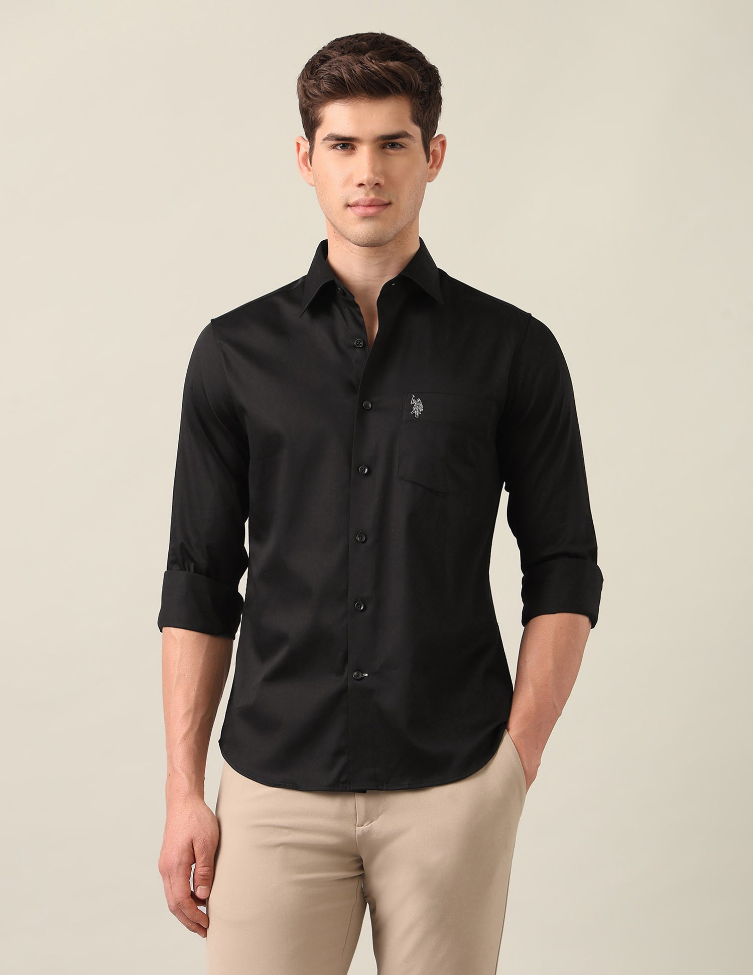 Satin Tailored Fit Shirt Black - U.S. Polo Assn. India | Large