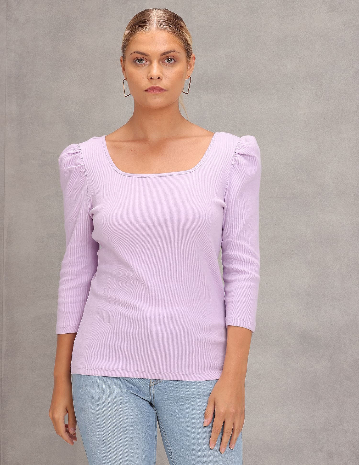 Square Neck Solid Knit Top Lavender - U.S. Polo Assn. India | Large