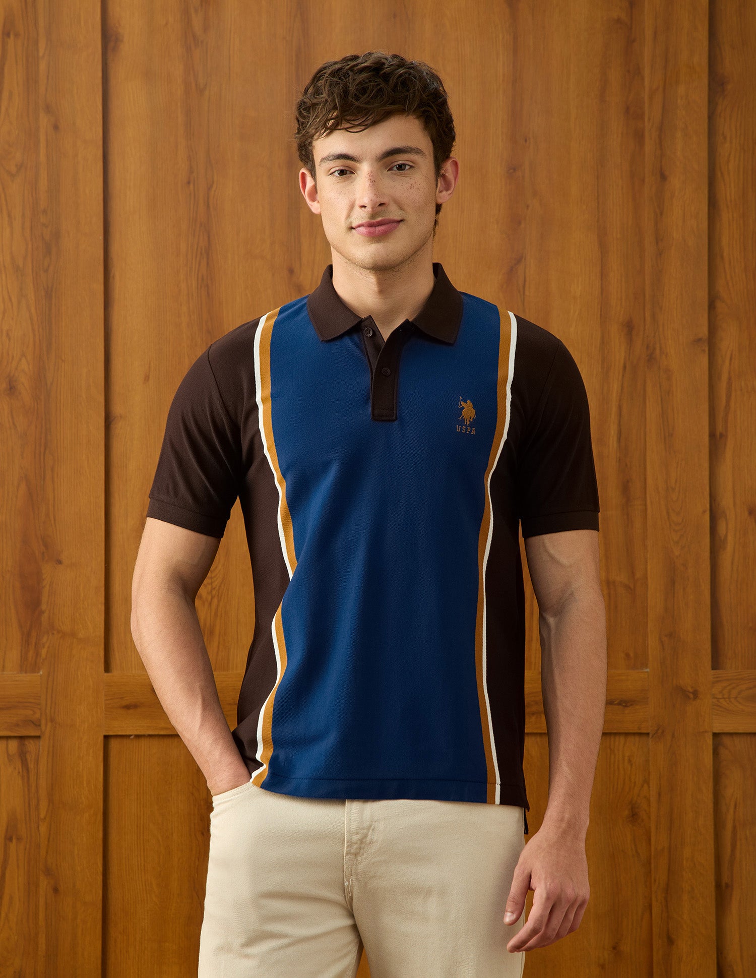 Colourblocked Slim Fit Polo Shirt Brown - U.S. Polo Assn. India | Large