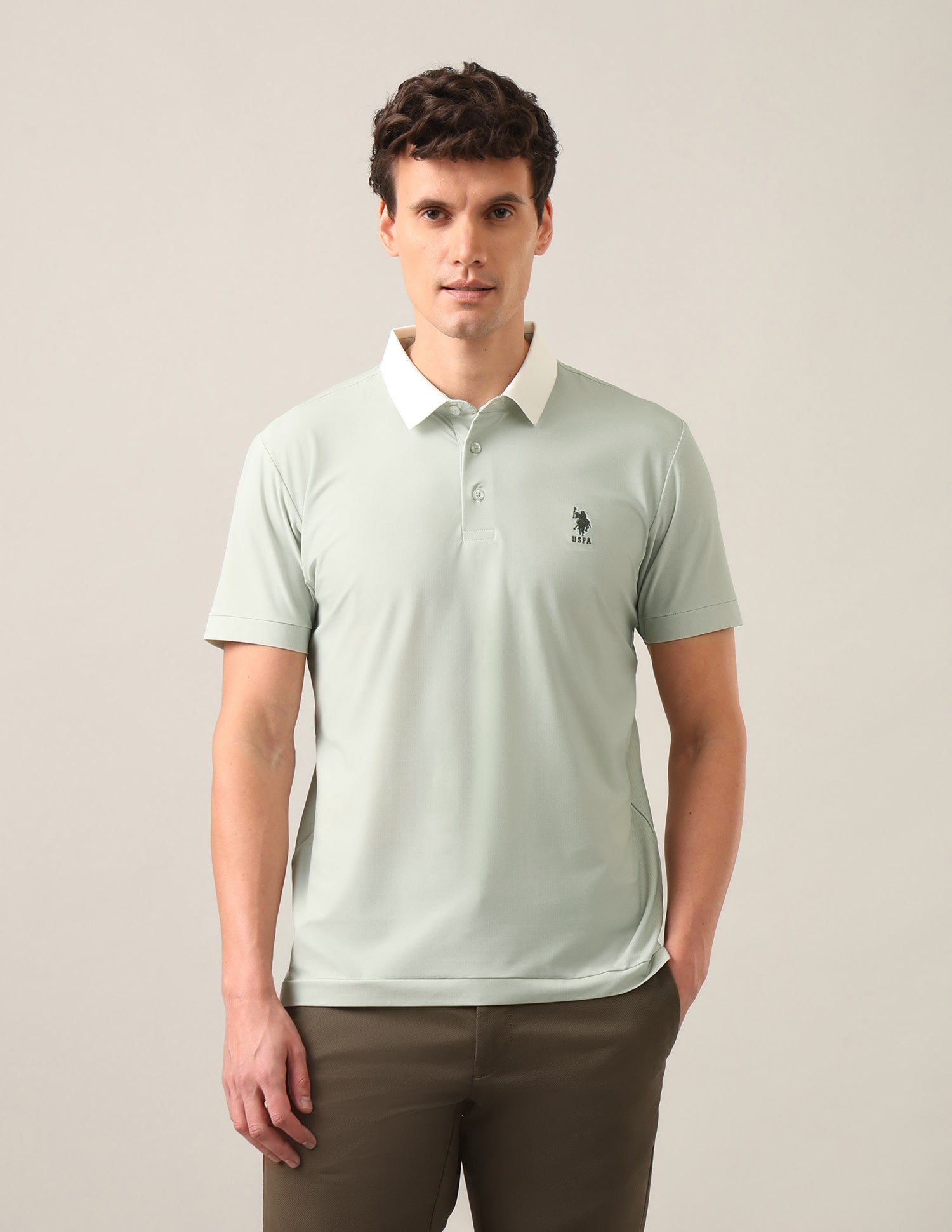 Solid Slim Fit Polo Shirt Light Green - U.S. Polo Assn. India | Large
