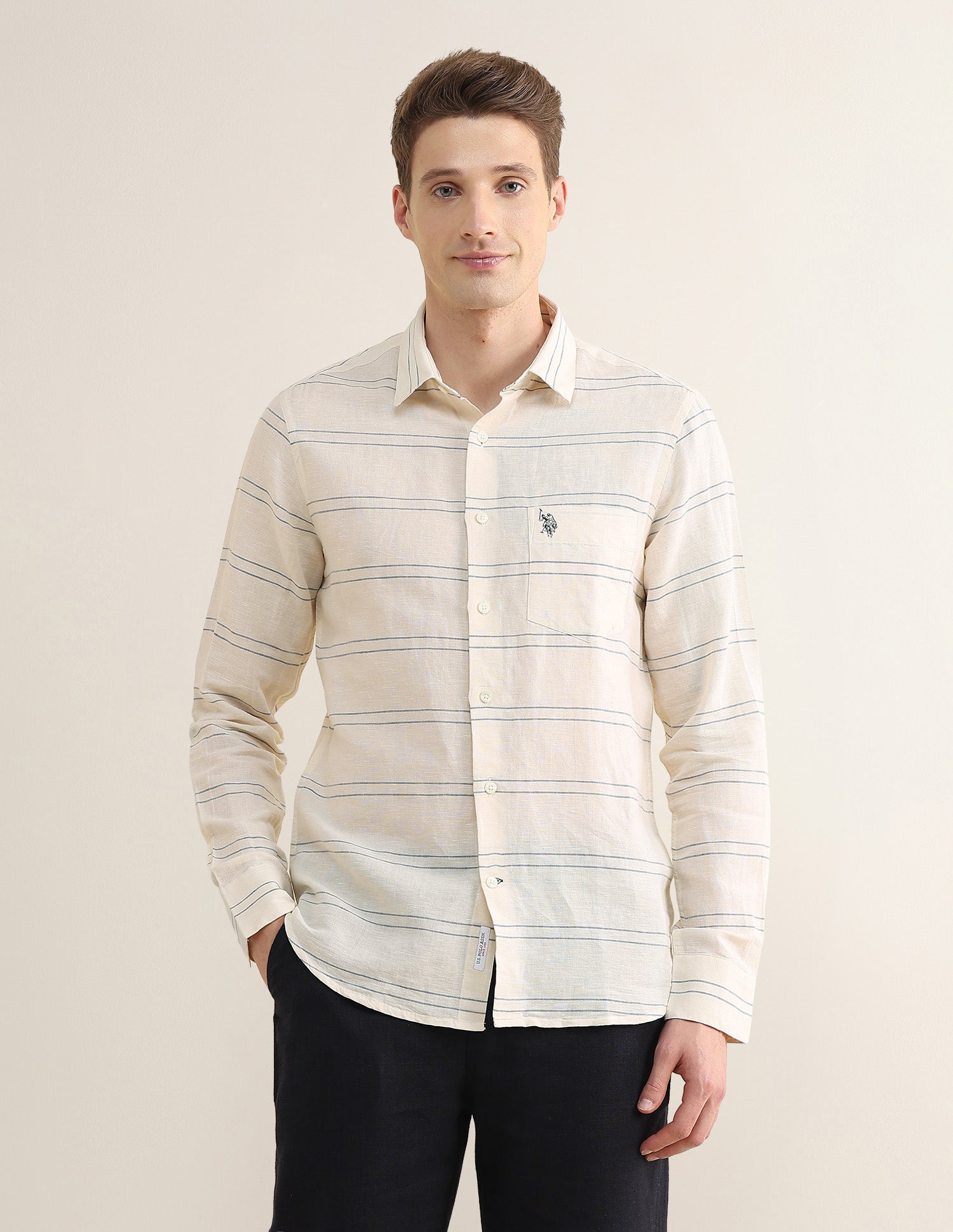 Horizontal Striped Regular Fit Shirt Ivory - U.S. Polo Assn. India | Large
