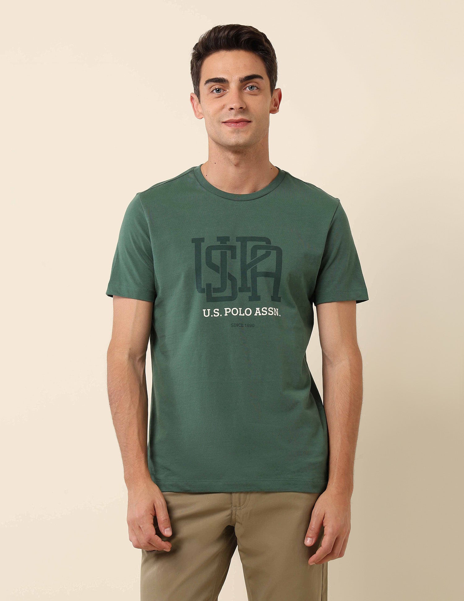 Brand Printed Slim Fit T- Shirt Dark Green - U.S. POLO ASSN. | Large