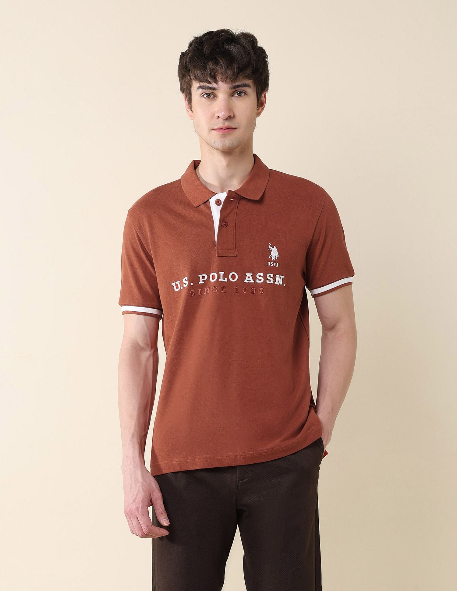 Slim Fit Brand Embroidered Polo Shirt Rust - U.S. POLO ASSN. | Large