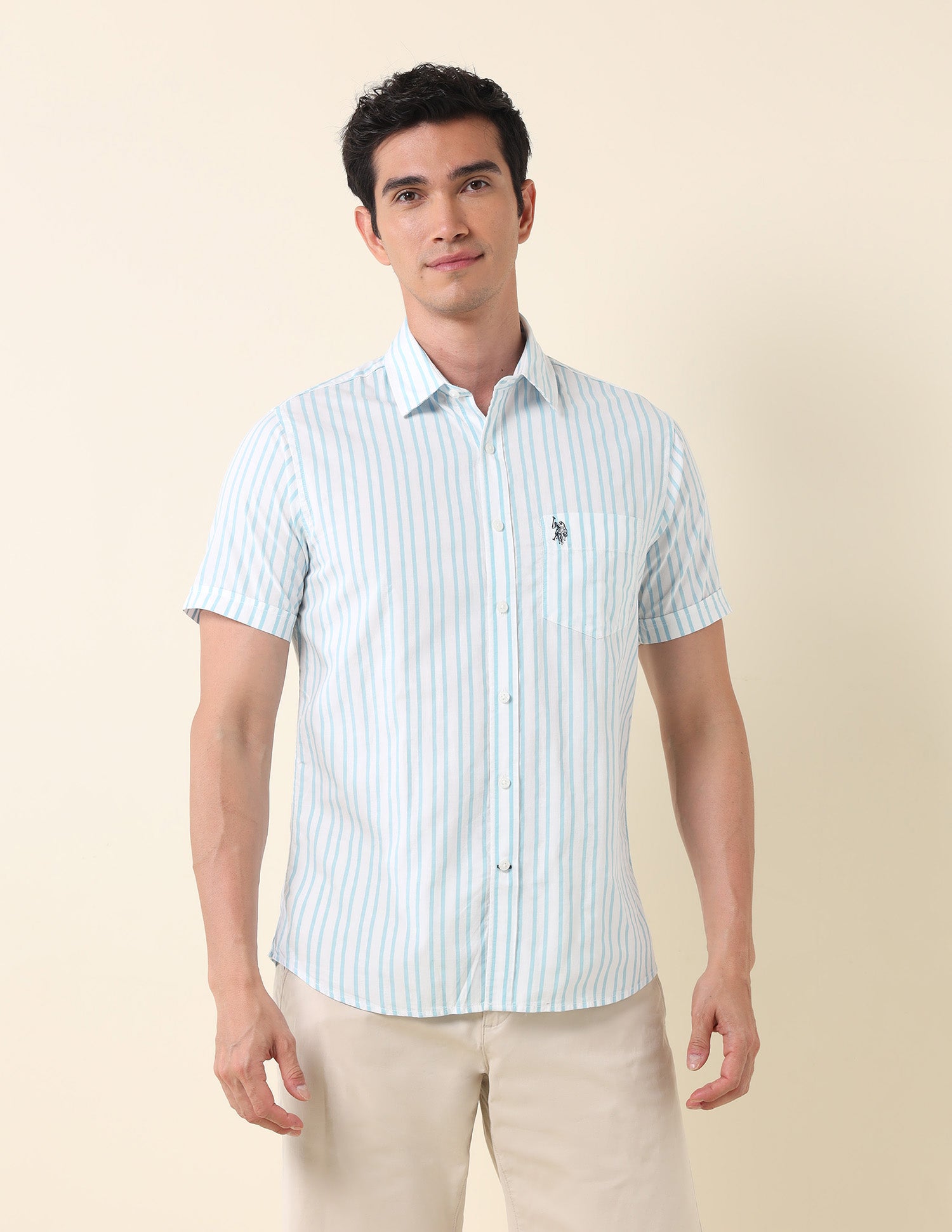 Vertical Striped Tailored Fit Shirt Aqua - U.S. Polo Assn. India | Large