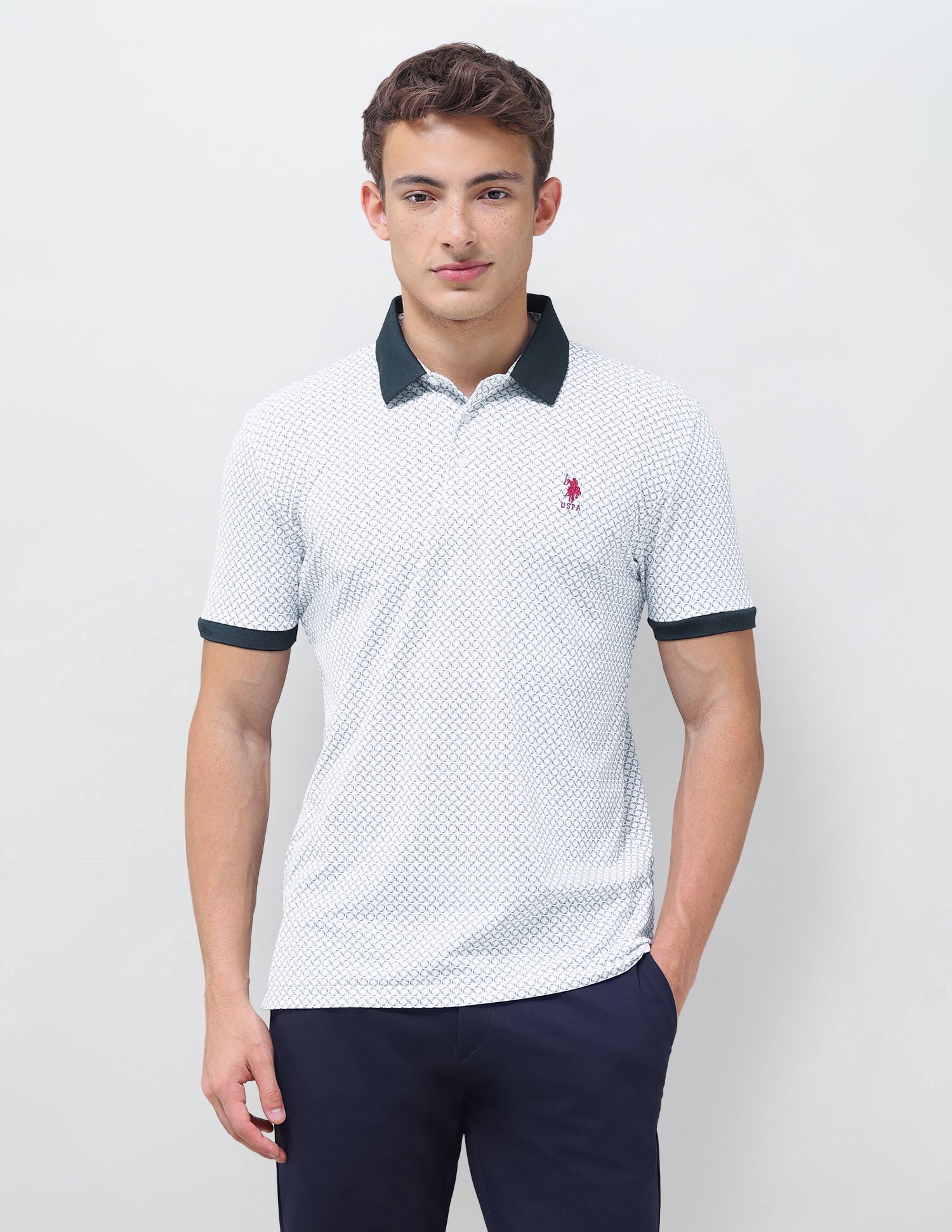 Geometric Printed Slim Fit Polo Shirt White - U.S. Polo Assn. India | Large