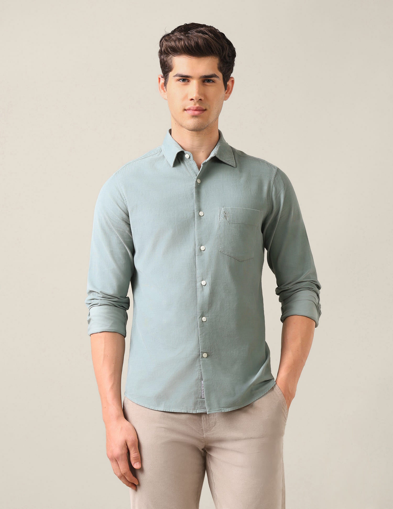Tailored Fit Corduroy Shirt Green - U.S. Polo Assn. India | Large