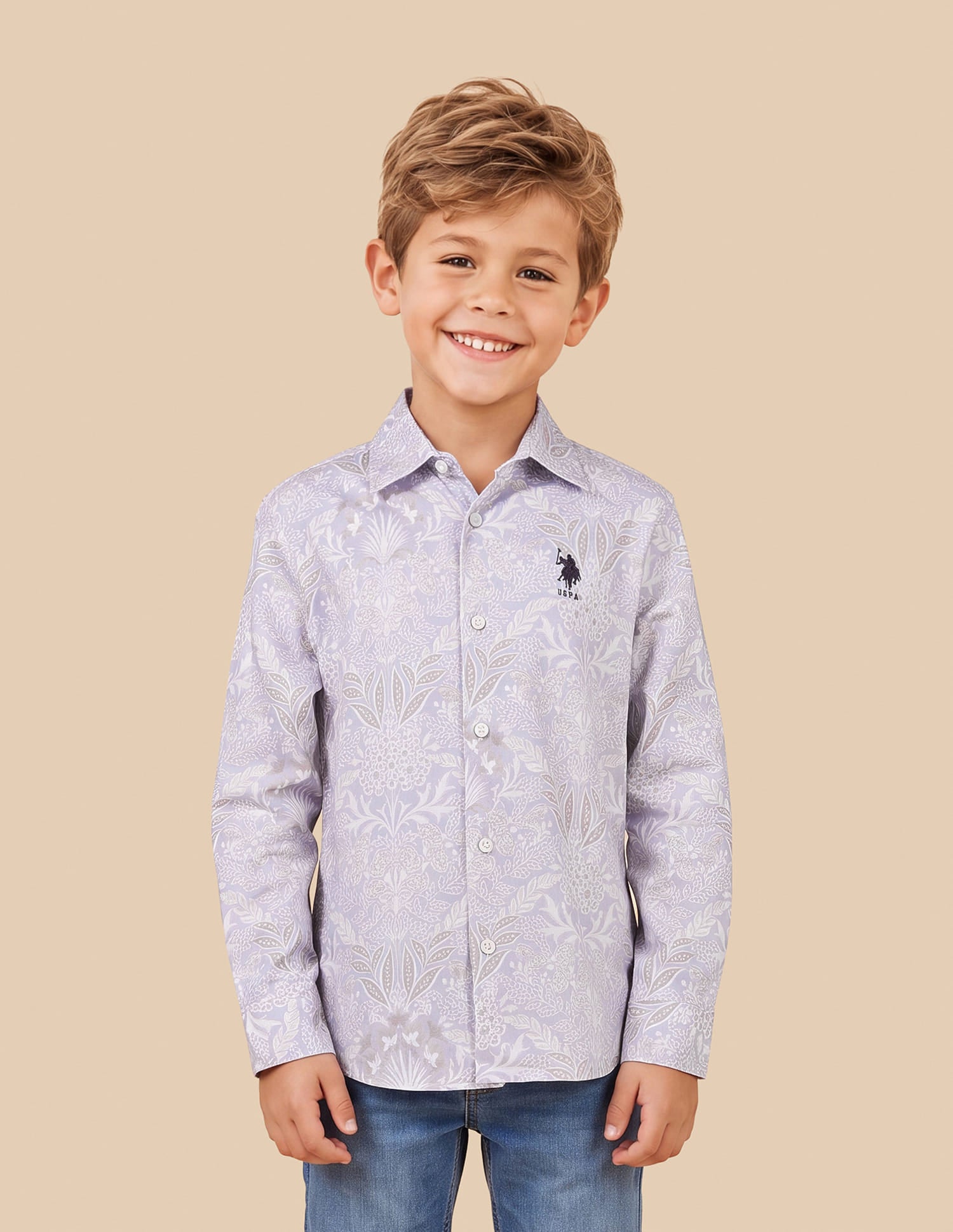 Floral Printed Regular Fit Shirt Purple - U.S. Polo Assn. India | Large