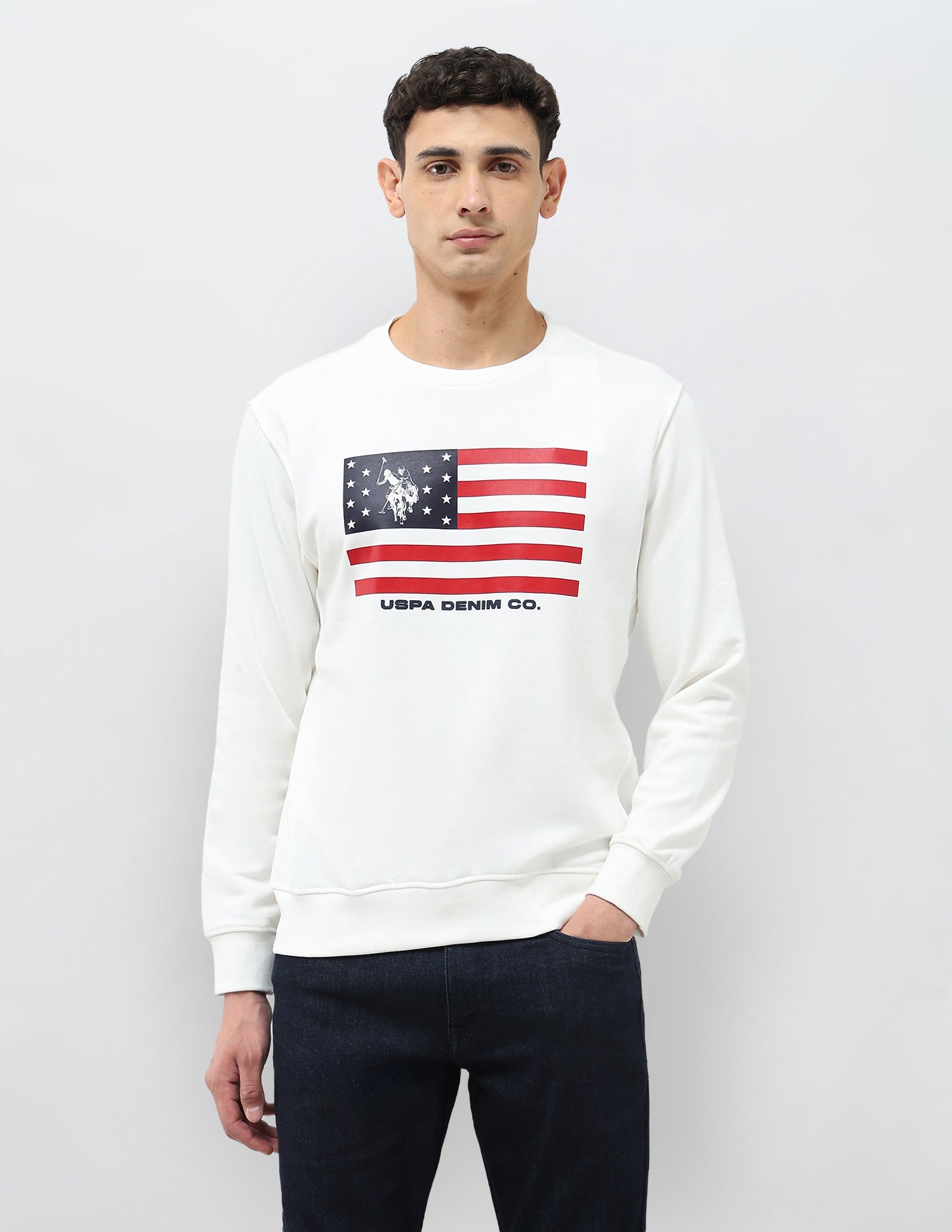 Graphic Printed Regular Fit Sweatshirt Ivory - U.S. POLO ASSN. | Large