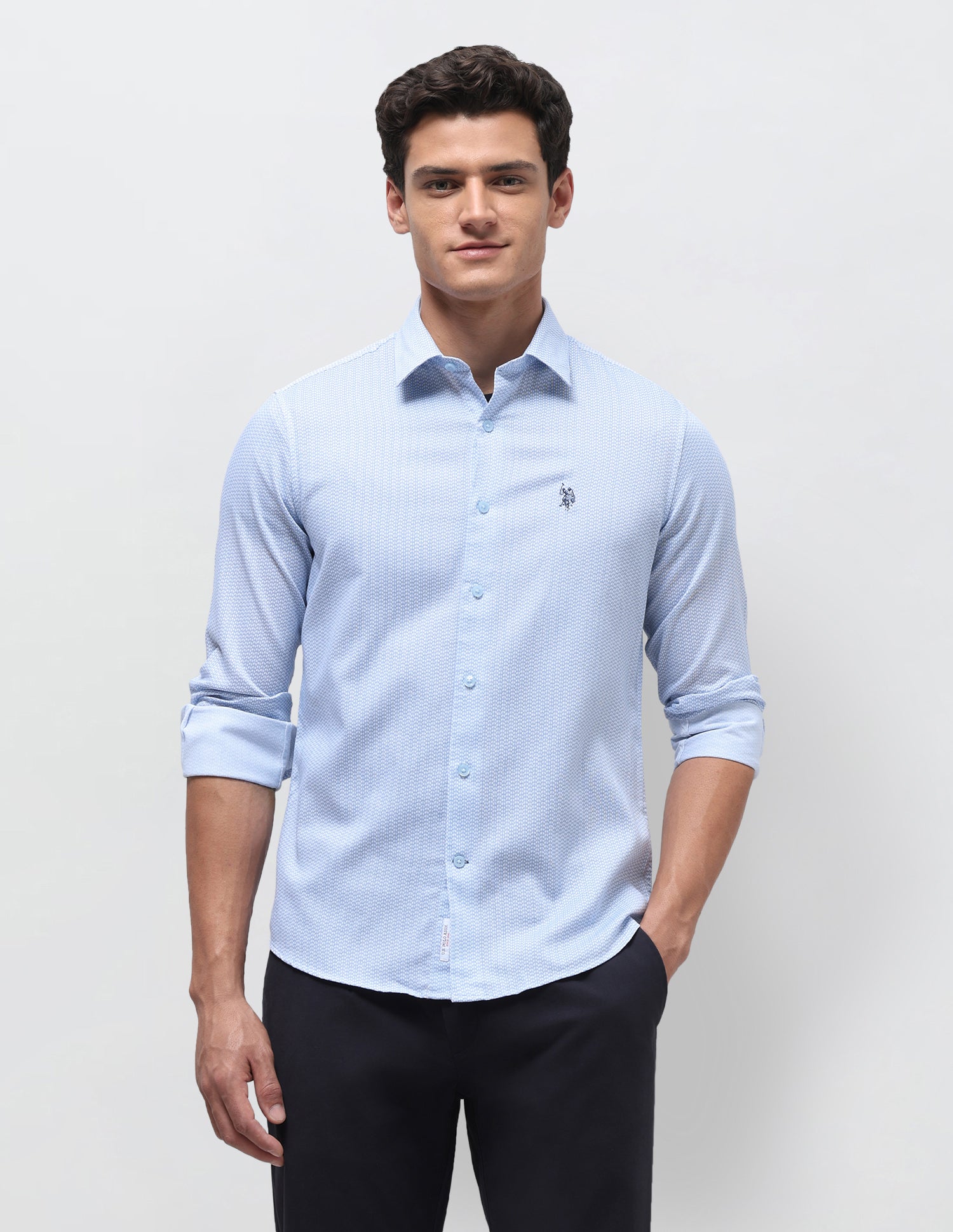 Dobby Regular Fit Shirt Light Blue - U.S. Polo Assn. India | Large