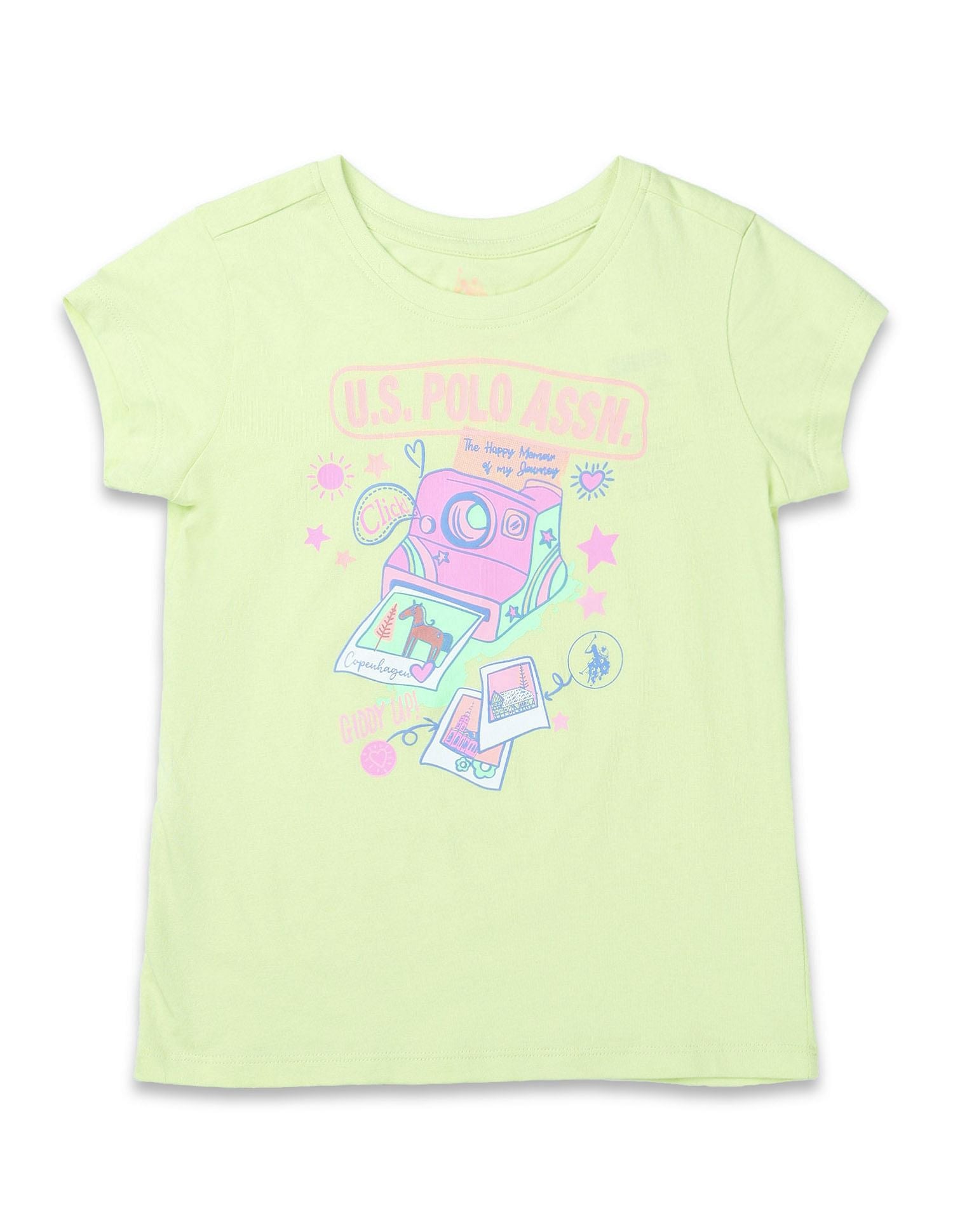 Girls Graphic Printed Regular Fit T-Shirt Yellow - U.S. POLO ASSN. | Large