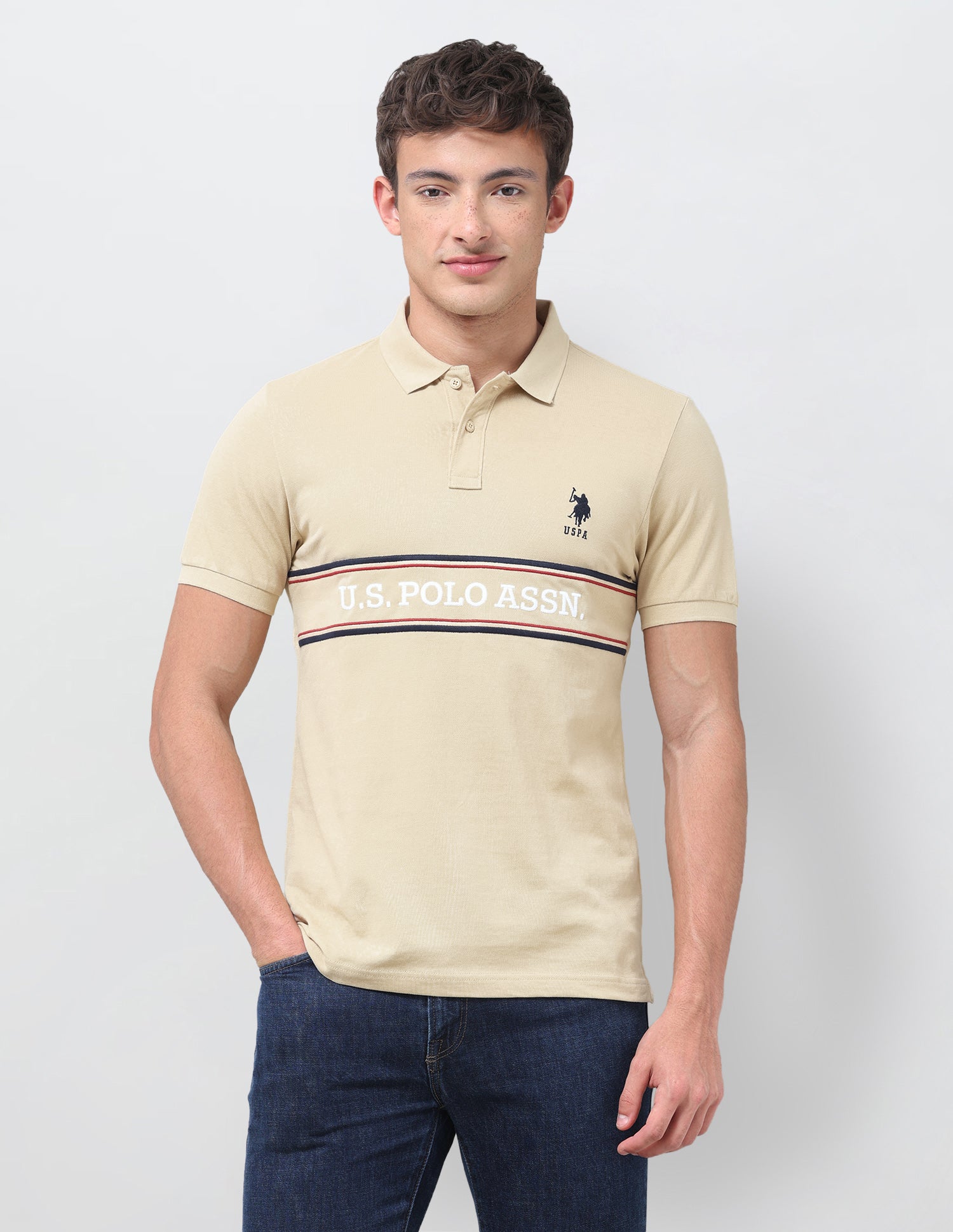 Brand Embroidered Regular Fit Polo Shirt Beige - U.S. Polo Assn. India | Large