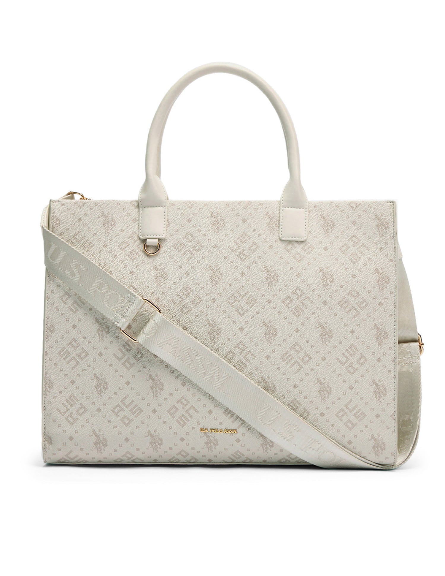 Carmella Brand Printed Tote Bag Off White - U.S. Polo Assn. India | Large