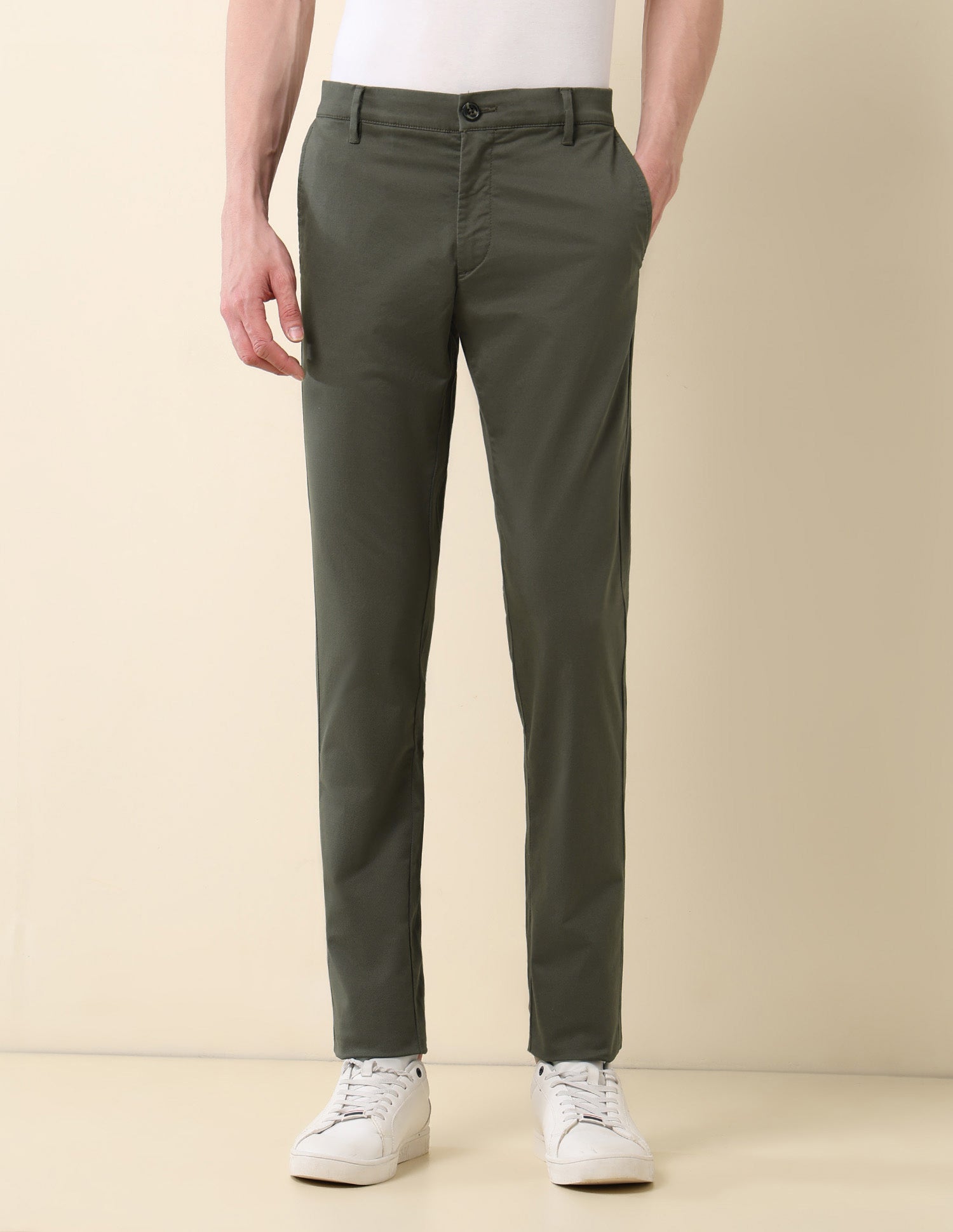 Denver Slim Fit Dobby Weave Trousers Olive - U.S. Polo Assn. India | Large
