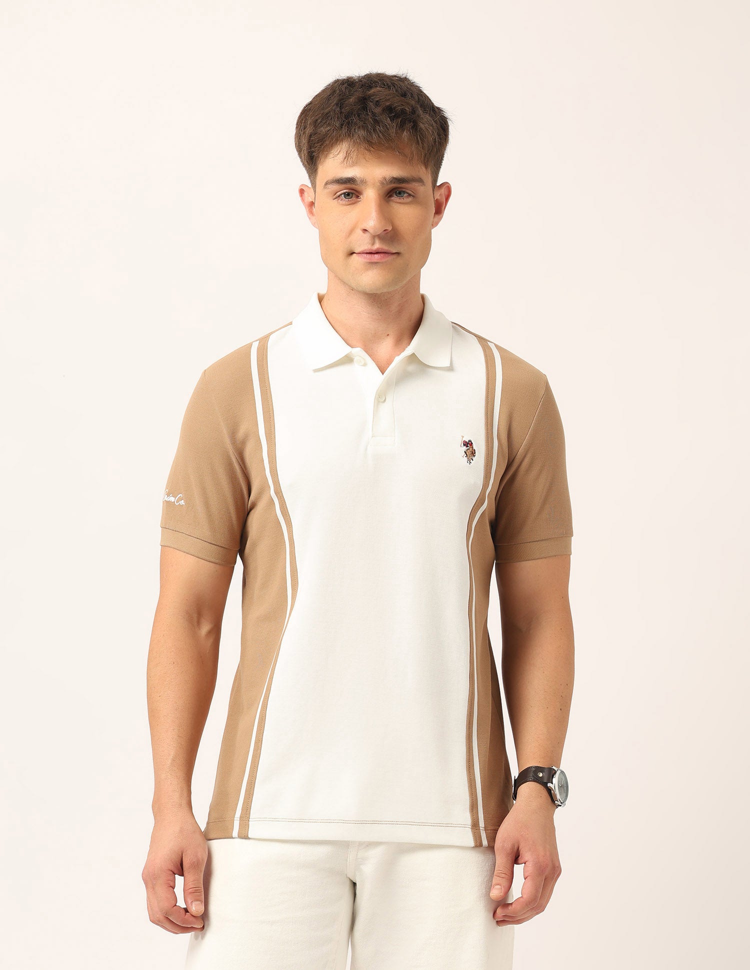 Colourblocked Muscle Fit Polo Shirt Khaki - U.S. Polo Assn. India | Large