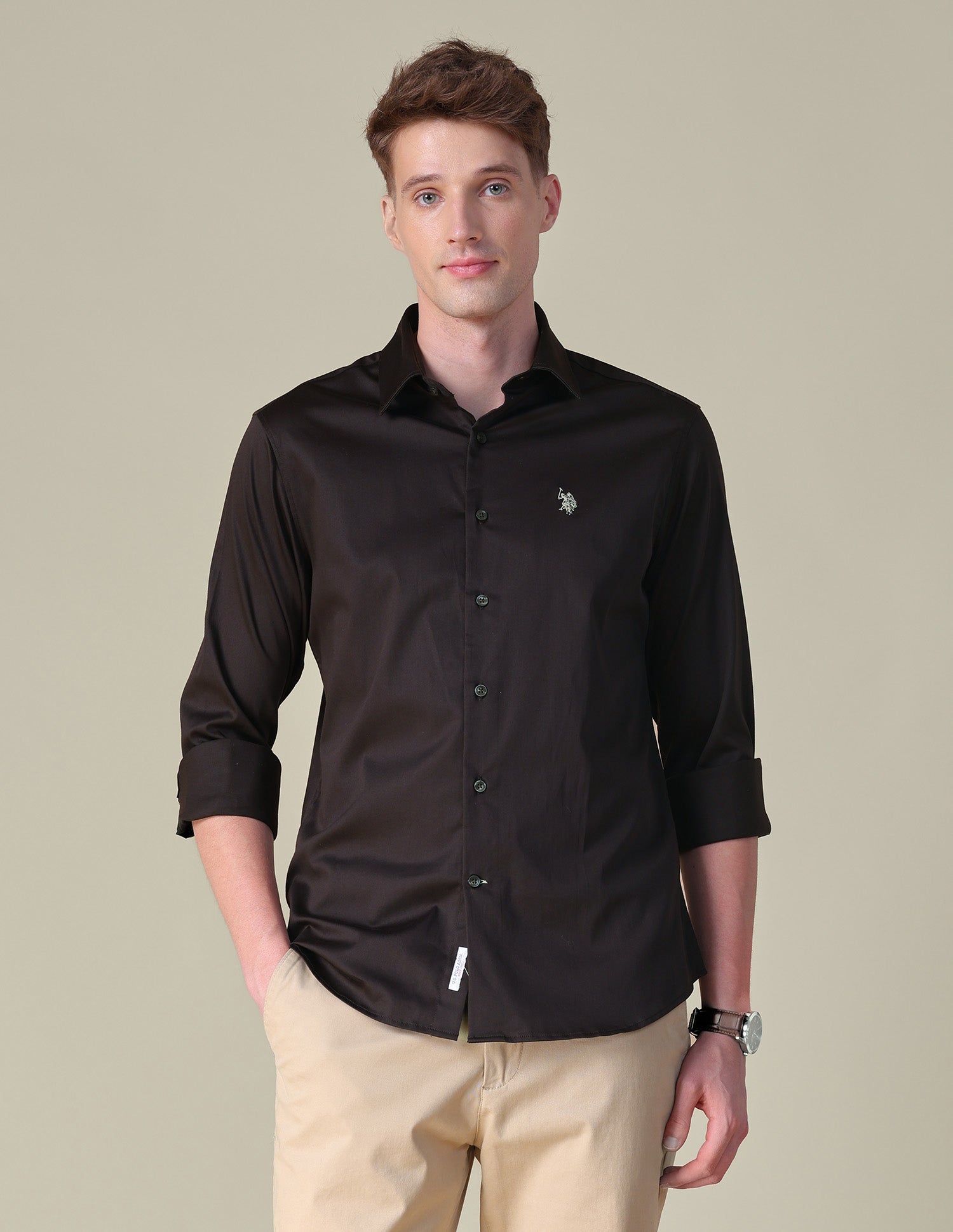 Satin Tailored Fit Shirt Choco - U.S. POLO ASSN. | Large