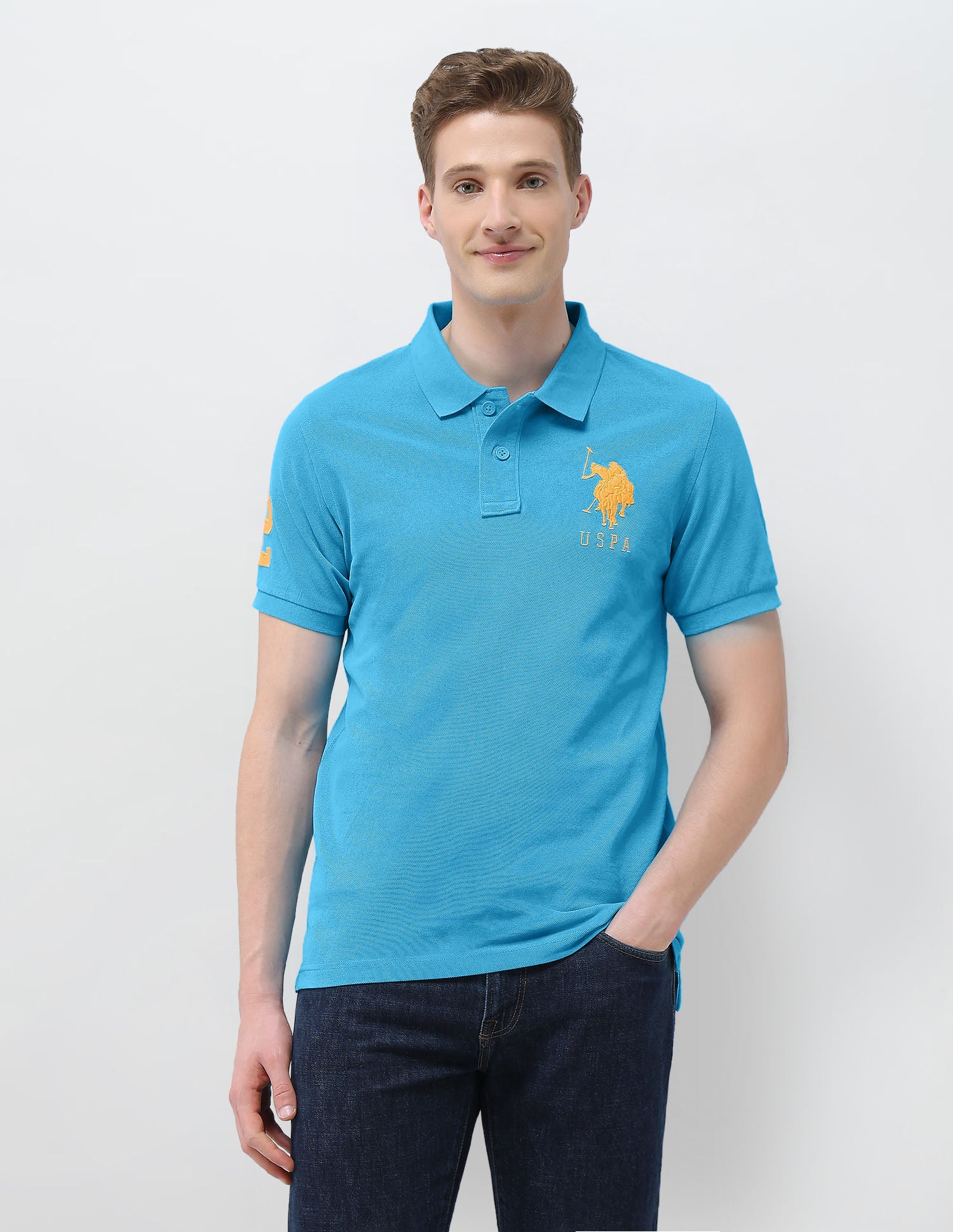Solid Slim Fit Polo Shirt Blue - U.S. Polo Assn. India | Large