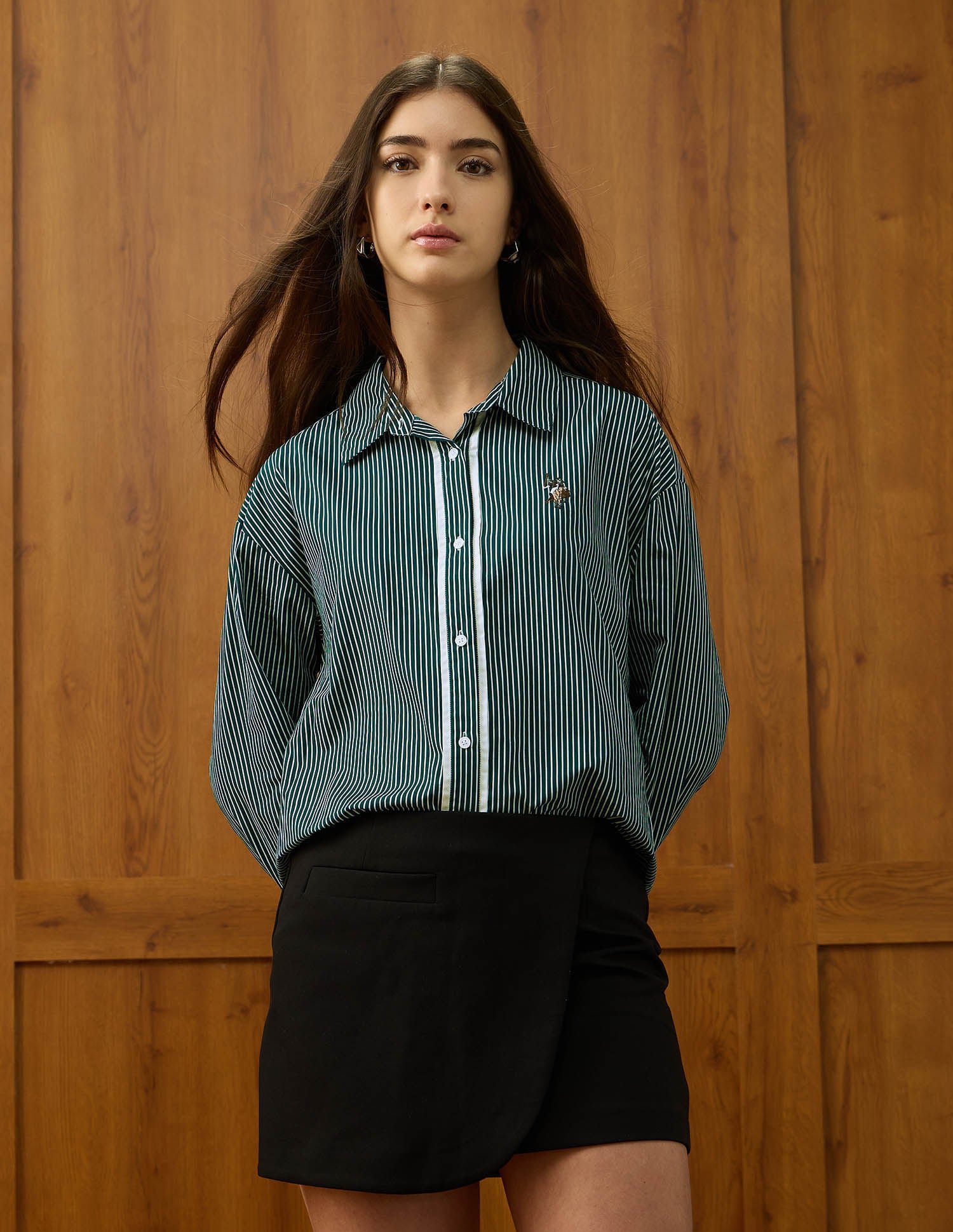 Vertical Striped Regular Fit Shirt Green - U.S. POLO ASSN. | Large