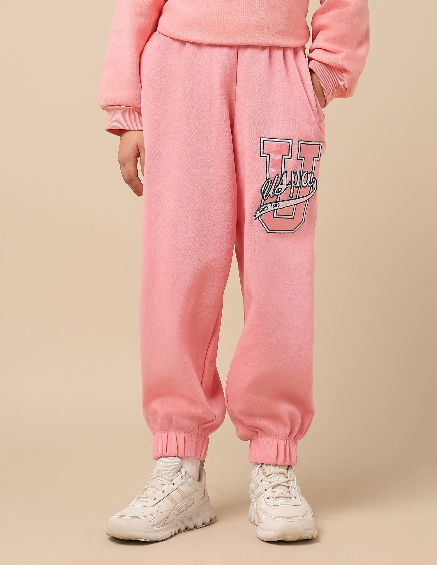 Girls Brand Embroidered Mid Rise Joggers Pink - U.S. POLO ASSN. | Large