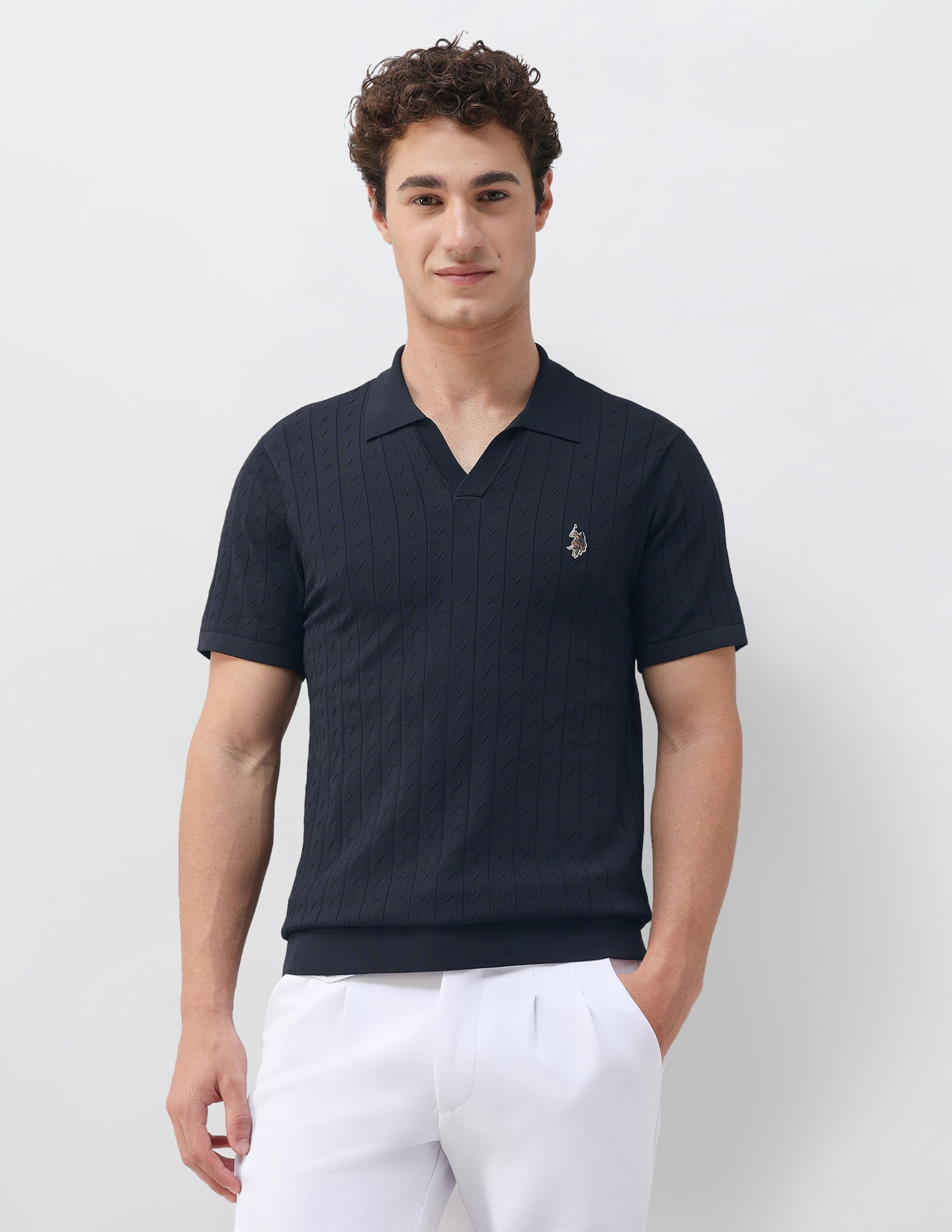 Self Design Vertical Striped Slim Fit Polo Shirt Navy - U.S. Polo Assn. India | Large